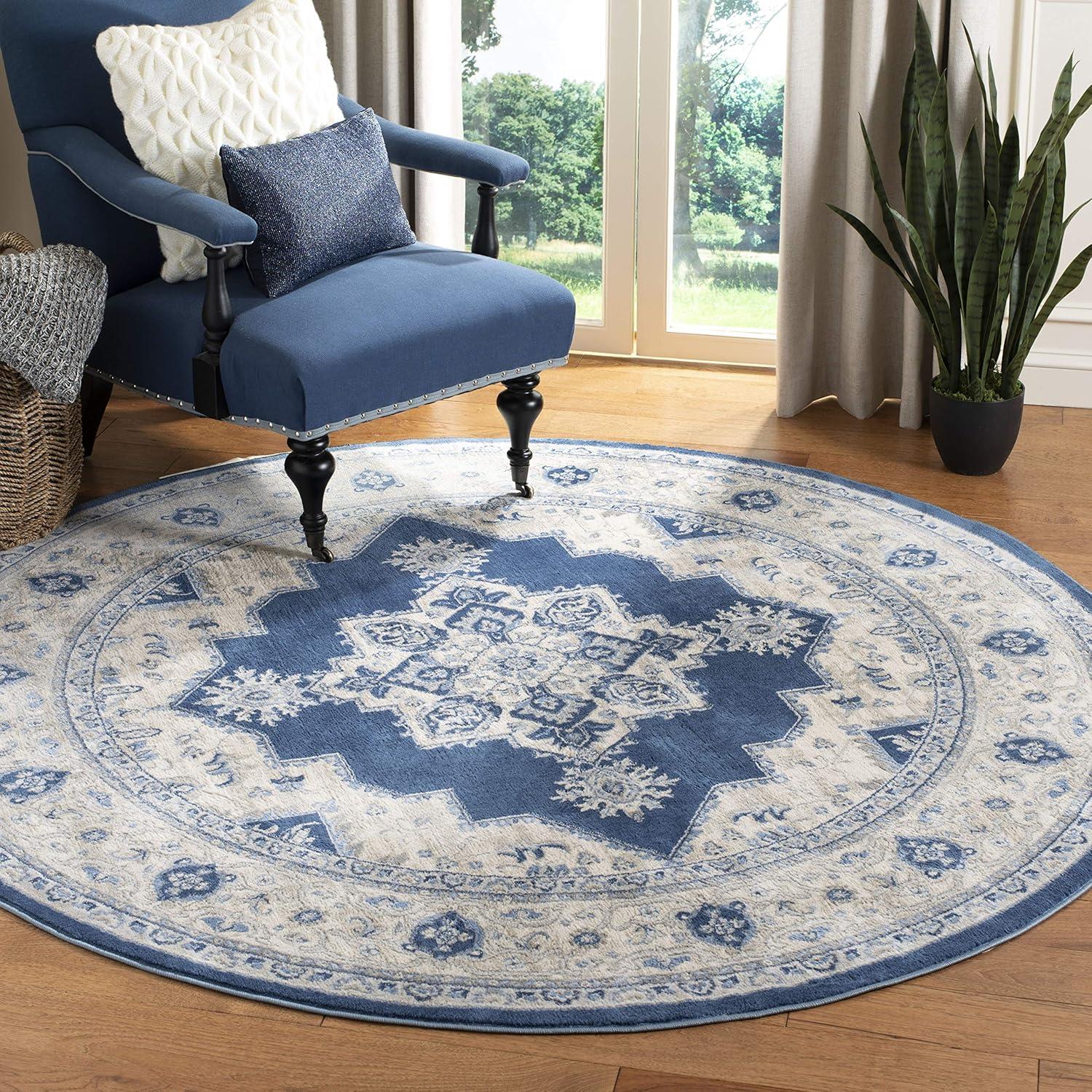 image:imageSAFAVIEH Area Rug 8x10 Brentwood Collection Large Navy amp Cream Medallion Distressed Design NonShedding amp Easy Cleaning Ideal for Living Room Bedroom Dining Space BNT865NNavyCreme