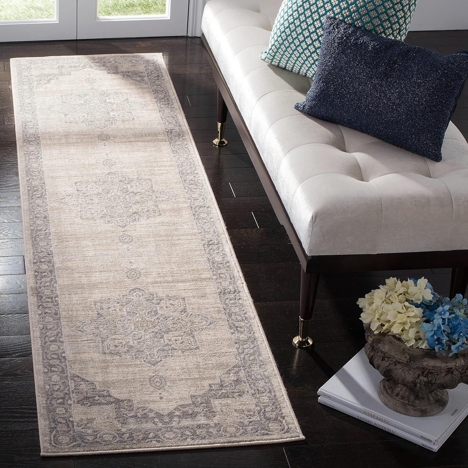 image:imageSAFAVIEH Area Rug 8x10 Brentwood Collection Large Navy amp Cream Medallion Distressed Design NonShedding amp Easy Cleaning Ideal for Living Room Bedroom Dining Space BNT865NCreamGrey