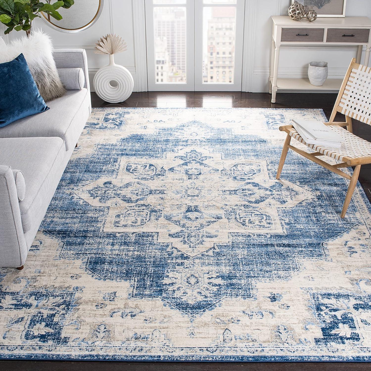 image:imageSAFAVIEH Area Rug 8x10 Brentwood Collection Large Navy amp Cream Medallion Distressed Design NonShedding amp Easy Cleaning Ideal for Living Room Bedroom Dining Space BNT865NIvoryNavy