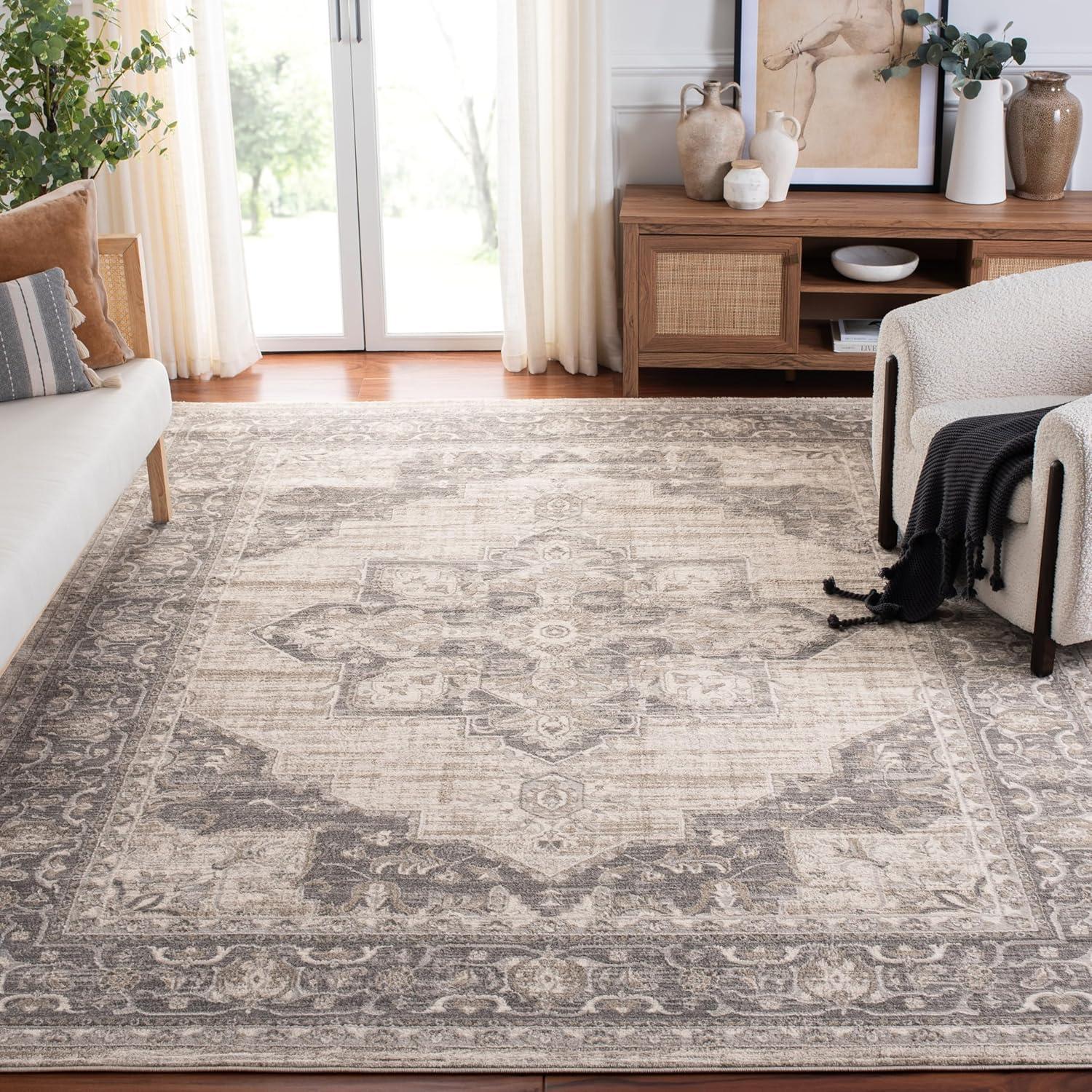 image:imageSAFAVIEH Area Rug 8x10 Brentwood Collection Large Navy amp Cream Medallion Distressed Design NonShedding amp Easy Cleaning Ideal for Living Room Bedroom Dining Space BNT865NCreamGrey
