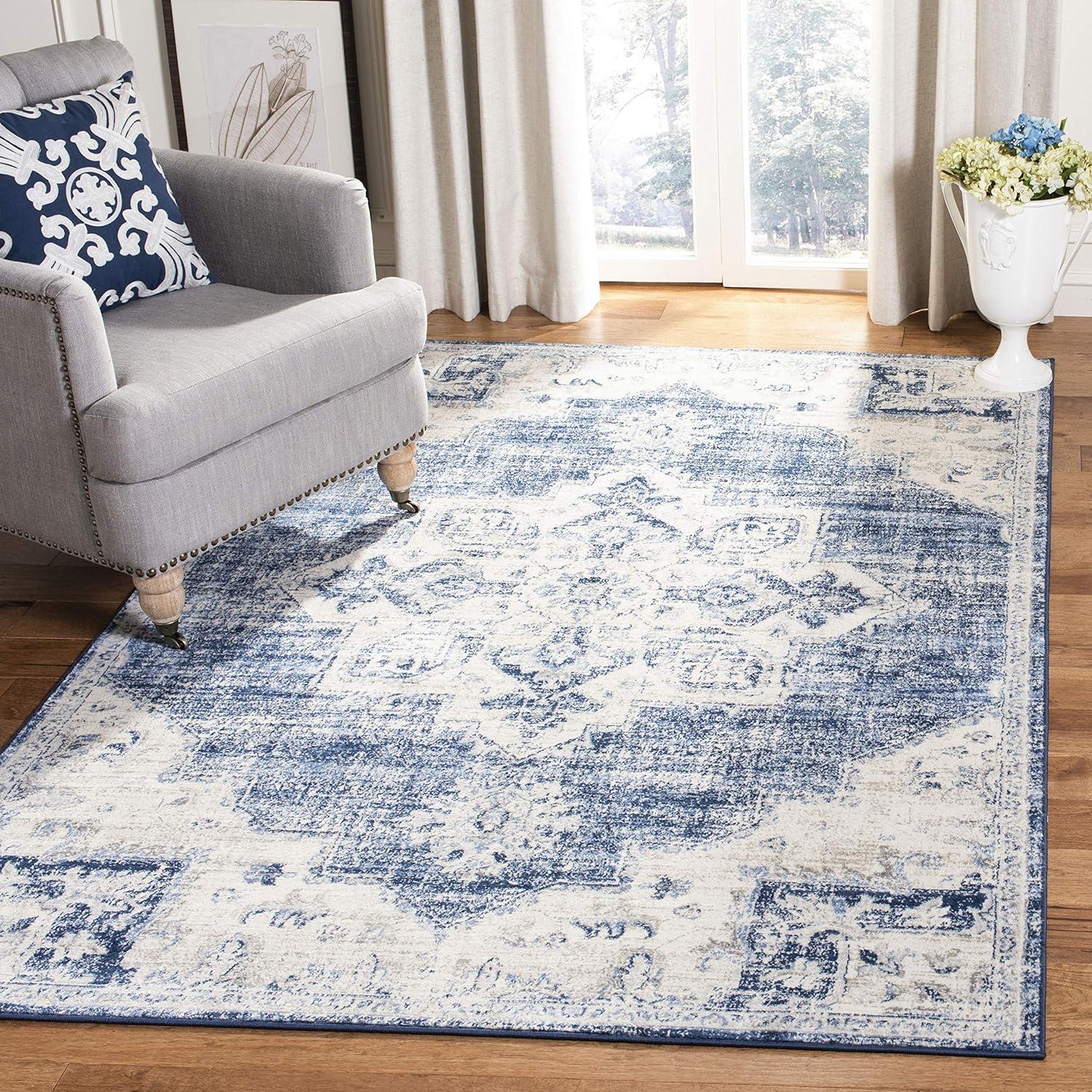 image:imageSAFAVIEH Area Rug 8x10 Brentwood Collection Large Navy amp Cream Medallion Distressed Design NonShedding amp Easy Cleaning Ideal for Living Room Bedroom Dining Space BNT865NIvoryNavy