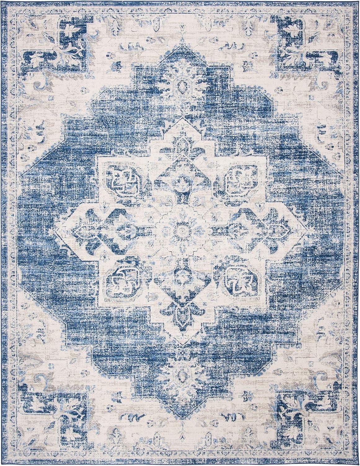 image:imageSAFAVIEH Area Rug 8x10 Brentwood Collection Large Navy amp Cream Medallion Distressed Design NonShedding amp Easy Cleaning Ideal for Living Room Bedroom Dining Space BNT865NIvoryNavy