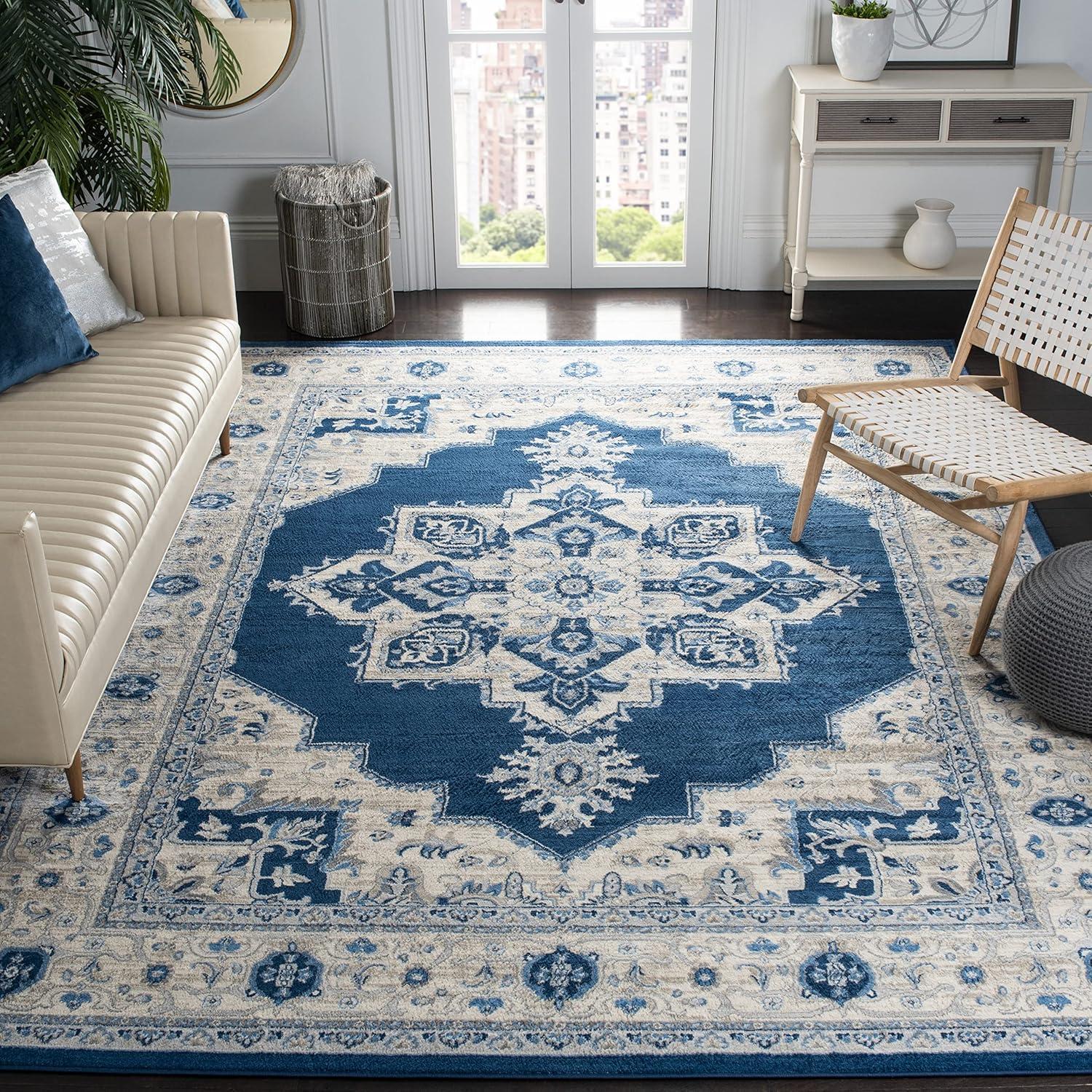 image:imageSAFAVIEH Area Rug 8x10 Brentwood Collection Large Navy amp Cream Medallion Distressed Design NonShedding amp Easy Cleaning Ideal for Living Room Bedroom Dining Space BNT865NNavyCreme