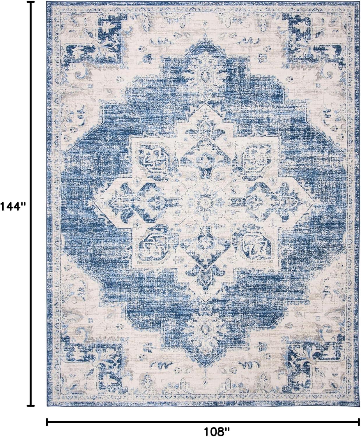 image:imageSAFAVIEH Area Rug 8x10 Brentwood Collection Large Navy amp Cream Medallion Distressed Design NonShedding amp Easy Cleaning Ideal for Living Room Bedroom Dining Space BNT865NIvoryNavy