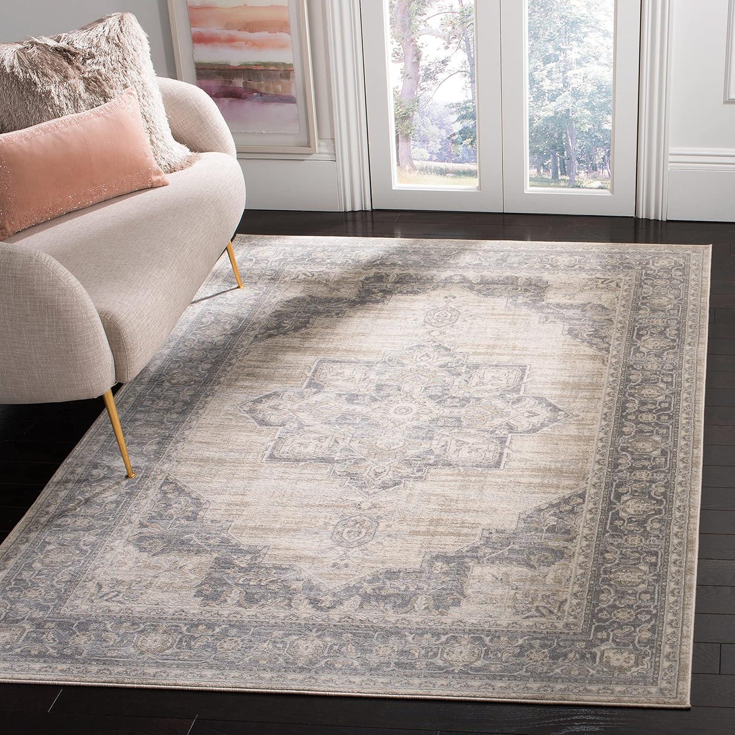 image:imageSAFAVIEH Area Rug 8x10 Brentwood Collection Large Navy amp Cream Medallion Distressed Design NonShedding amp Easy Cleaning Ideal for Living Room Bedroom Dining Space BNT865NCreamGrey