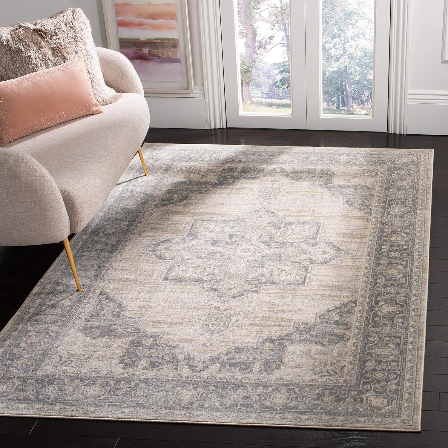 image:imageSAFAVIEH Area Rug 8x10 Brentwood Collection Large Navy amp Cream Medallion Distressed Design NonShedding amp Easy Cleaning Ideal for Living Room Bedroom Dining Space BNT865NCreamGrey