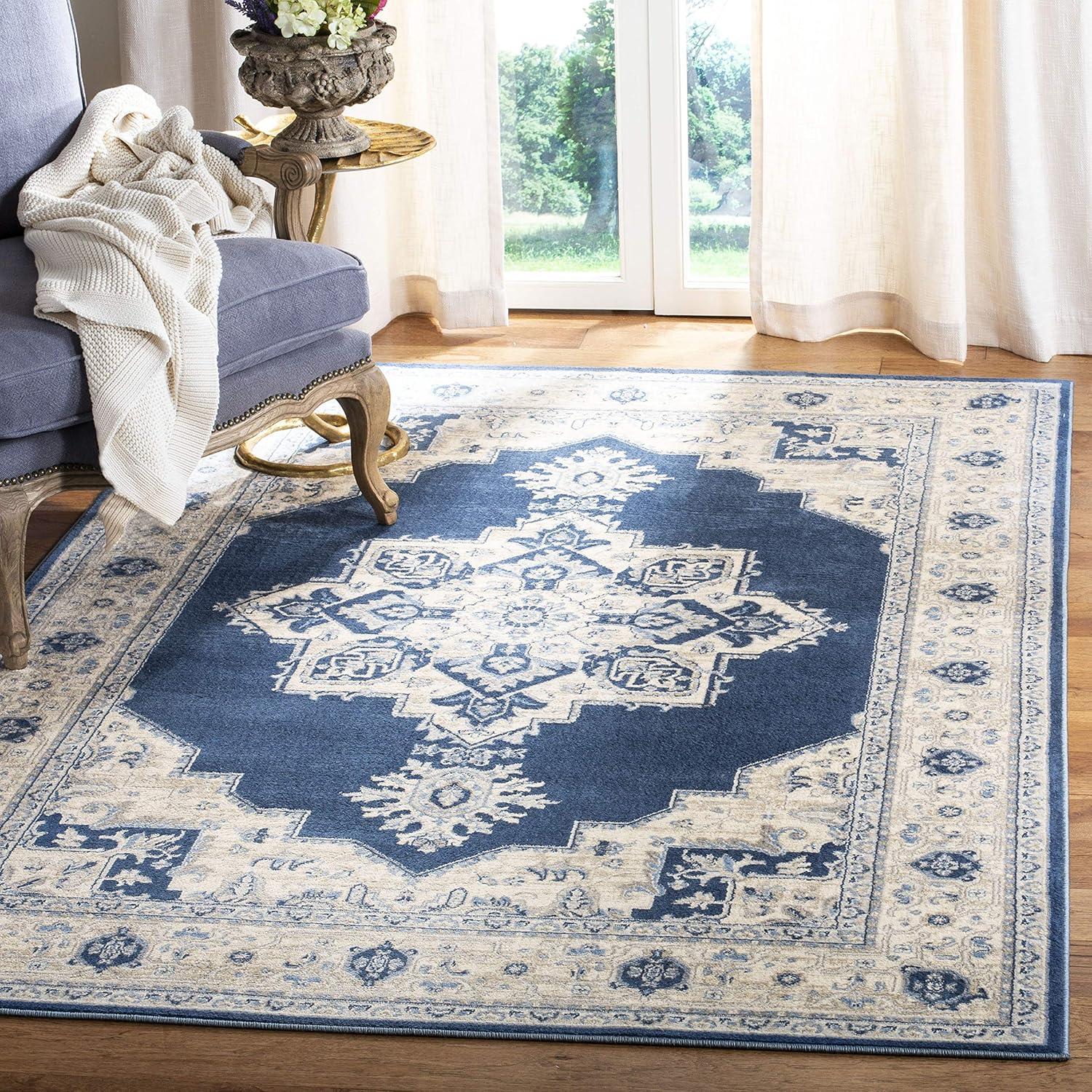 image:imageSAFAVIEH Area Rug 8x10 Brentwood Collection Large Navy amp Cream Medallion Distressed Design NonShedding amp Easy Cleaning Ideal for Living Room Bedroom Dining Space BNT865NNavyCreme