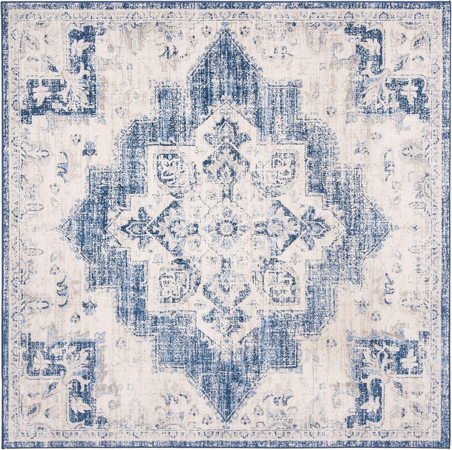 image:imageSAFAVIEH Area Rug 8x10 Brentwood Collection Large Navy amp Cream Medallion Distressed Design NonShedding amp Easy Cleaning Ideal for Living Room Bedroom Dining Space BNT865NIvoryNavy