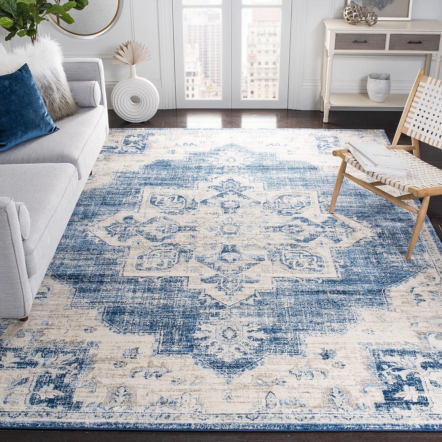 image:imageSAFAVIEH Area Rug 8x10 Brentwood Collection Large Navy amp Cream Medallion Distressed Design NonShedding amp Easy Cleaning Ideal for Living Room Bedroom Dining Space BNT865NIvoryNavy