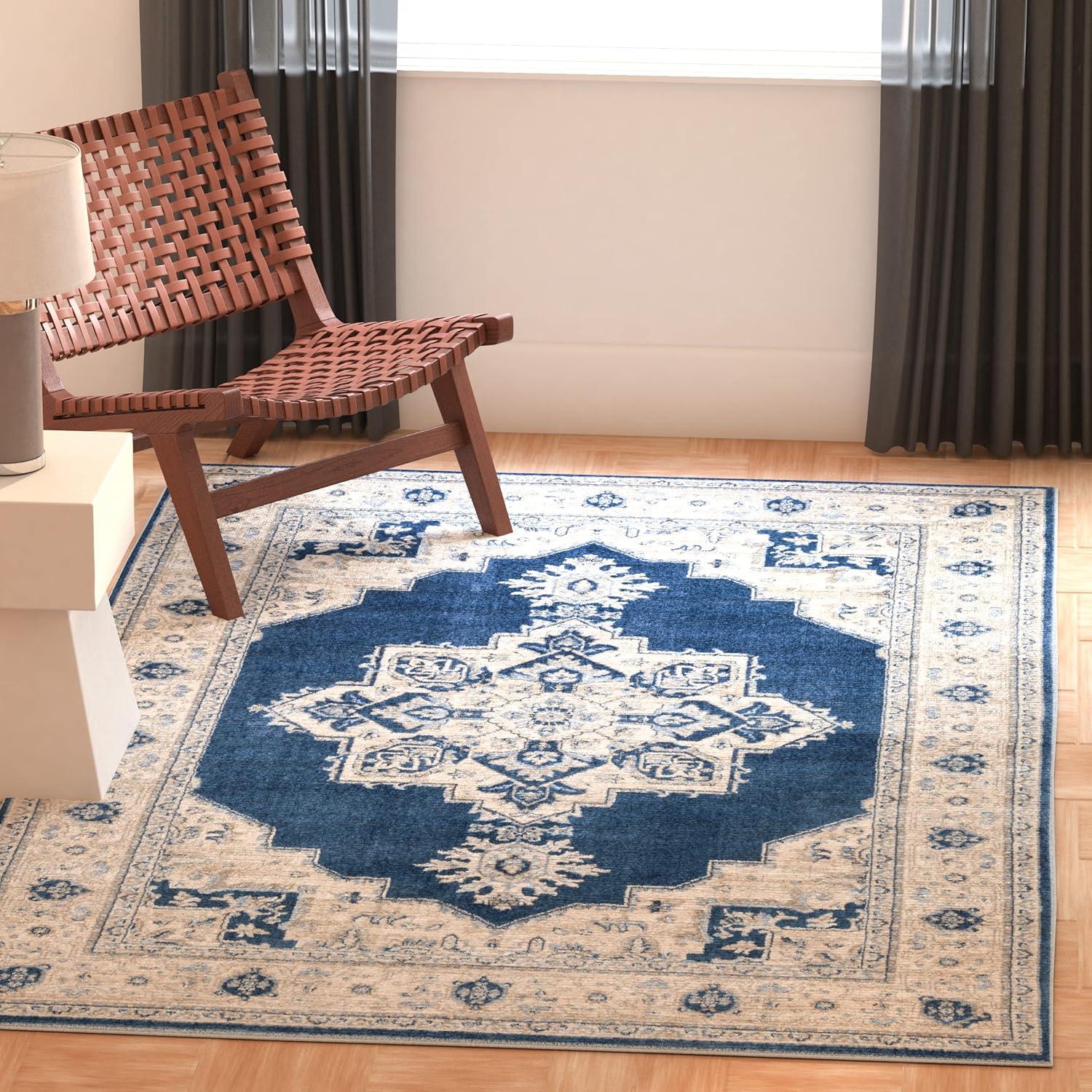 image:imageSAFAVIEH Area Rug 8x10 Brentwood Collection Large Navy amp Cream Medallion Distressed Design NonShedding amp Easy Cleaning Ideal for Living Room Bedroom Dining Space BNT865NNavyCreme