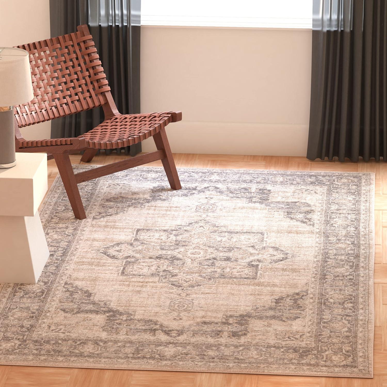 image:imageSAFAVIEH Area Rug 8x10 Brentwood Collection Large Navy amp Cream Medallion Distressed Design NonShedding amp Easy Cleaning Ideal for Living Room Bedroom Dining Space BNT865NCreamGrey