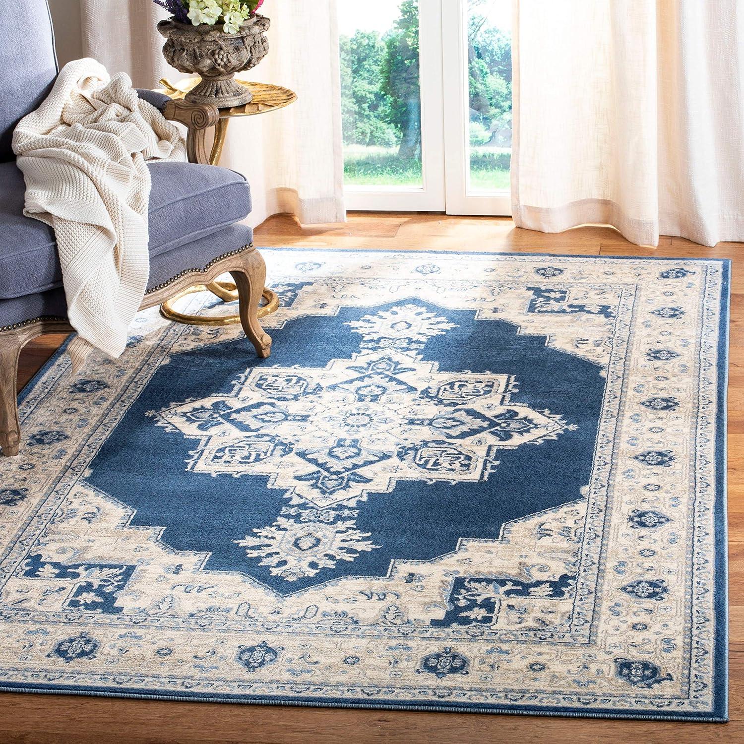 image:imageSAFAVIEH Area Rug 8x10 Brentwood Collection Large Navy amp Cream Medallion Distressed Design NonShedding amp Easy Cleaning Ideal for Living Room Bedroom Dining Space BNT865NCreamGrey
