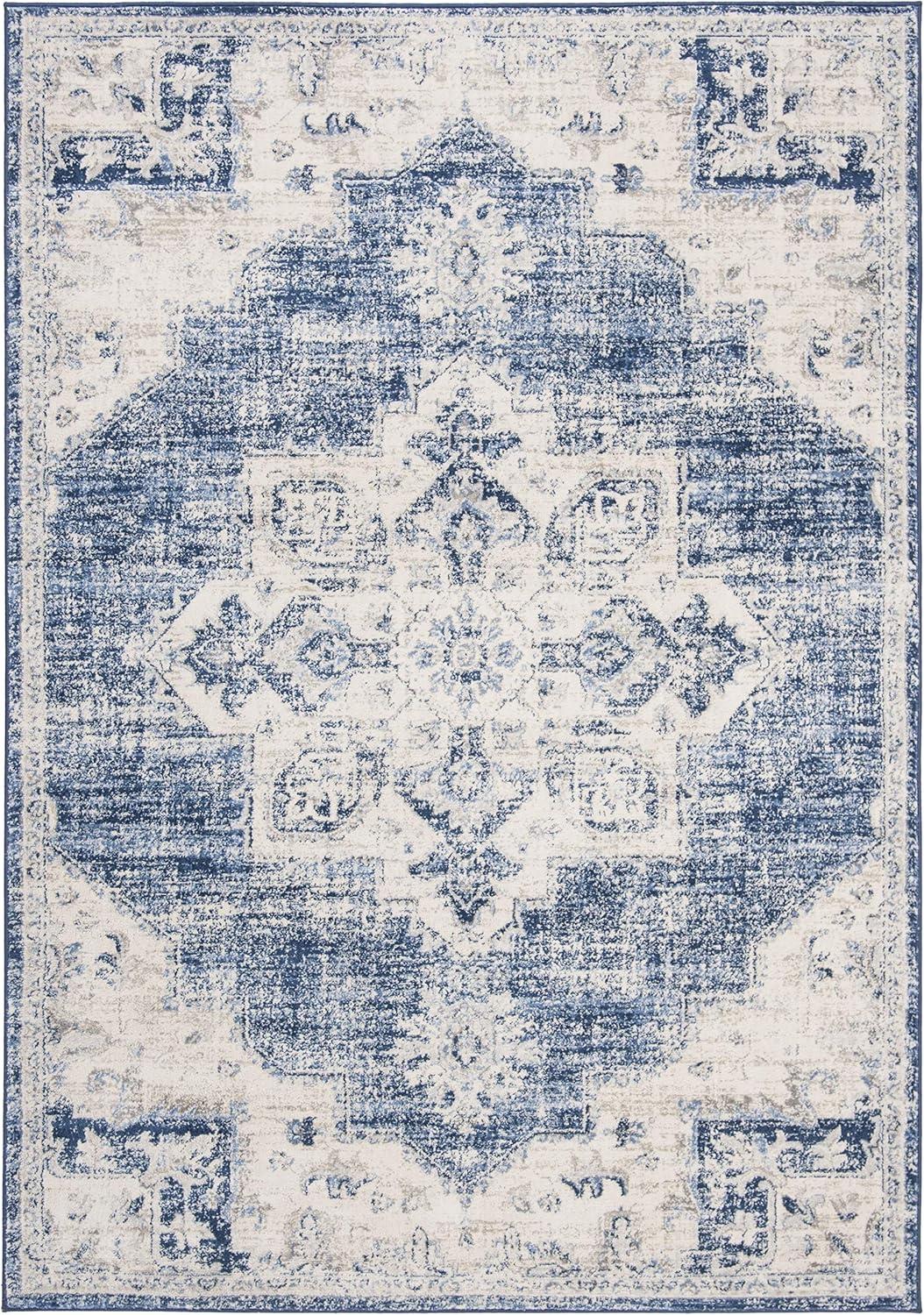 image:imageSAFAVIEH Area Rug 8x10 Brentwood Collection Large Navy amp Cream Medallion Distressed Design NonShedding amp Easy Cleaning Ideal for Living Room Bedroom Dining Space BNT865NIvoryNavy