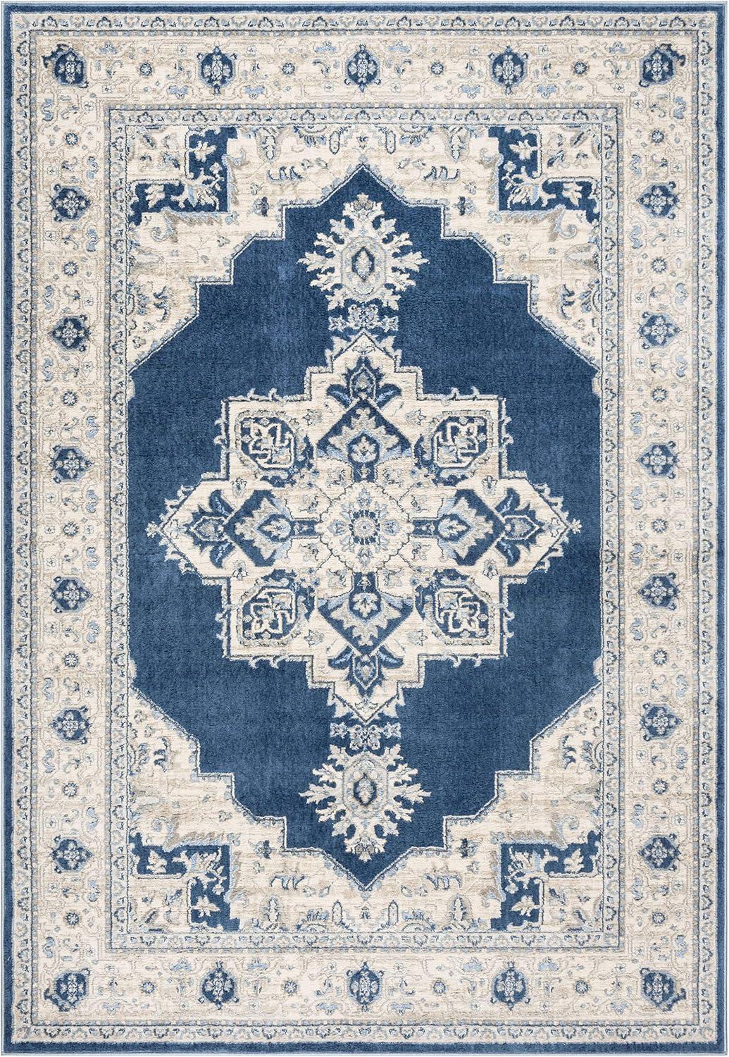 image:imageSAFAVIEH Area Rug 8x10 Brentwood Collection Large Navy amp Cream Medallion Distressed Design NonShedding amp Easy Cleaning Ideal for Living Room Bedroom Dining Space BNT865NNavyCreme