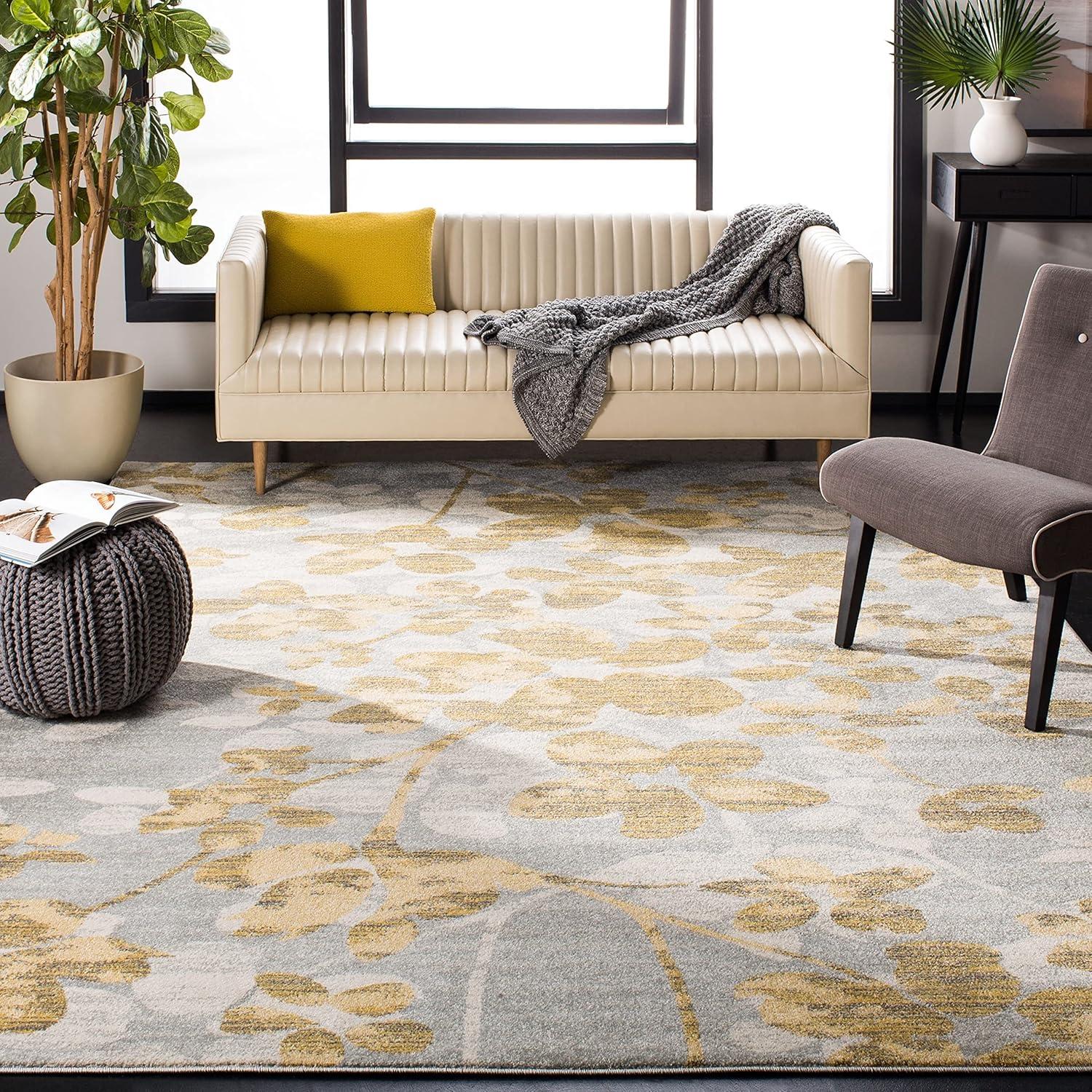 image:imageSAFAVIEH Area Rug 8x10 Evoke Collection Large Grey amp Gold Floral Design NonShedding amp Easy Cleaning Ideal for Living Room Bedroom Office Dining Space EVK236PGreyGold