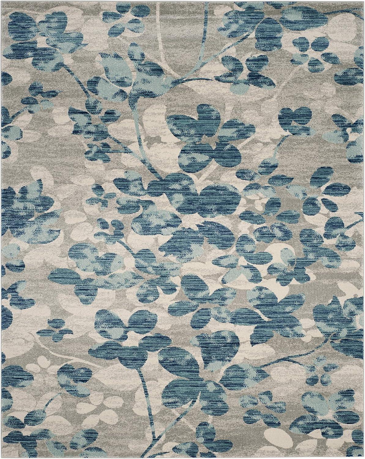 image:imageSAFAVIEH Area Rug 8x10 Evoke Collection Large Grey amp Gold Floral Design NonShedding amp Easy Cleaning Ideal for Living Room Bedroom Office Dining Space EVK236PGreyLight Blue