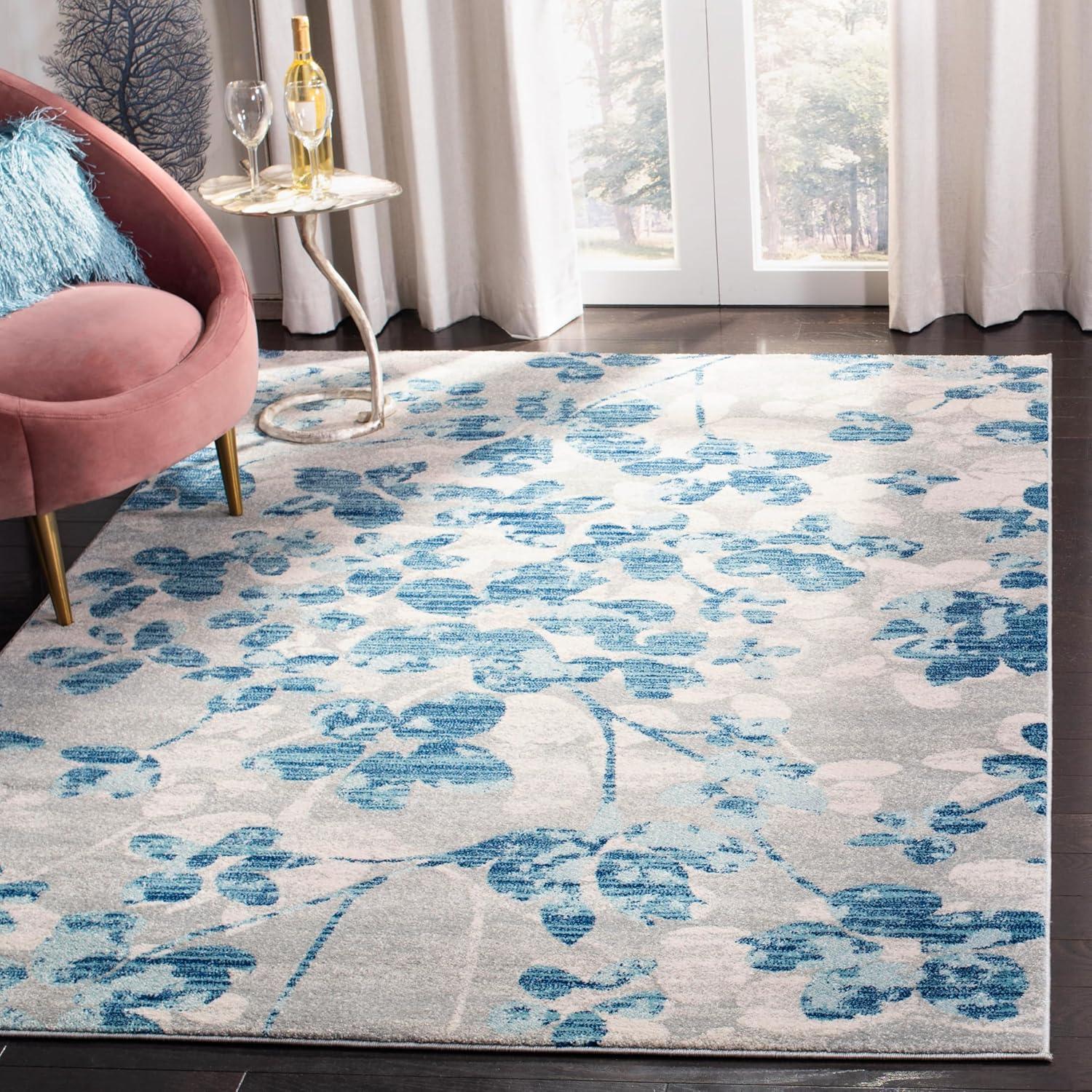 image:imageSAFAVIEH Area Rug 8x10 Evoke Collection Large Grey amp Gold Floral Design NonShedding amp Easy Cleaning Ideal for Living Room Bedroom Office Dining Space EVK236PGreyLight Blue