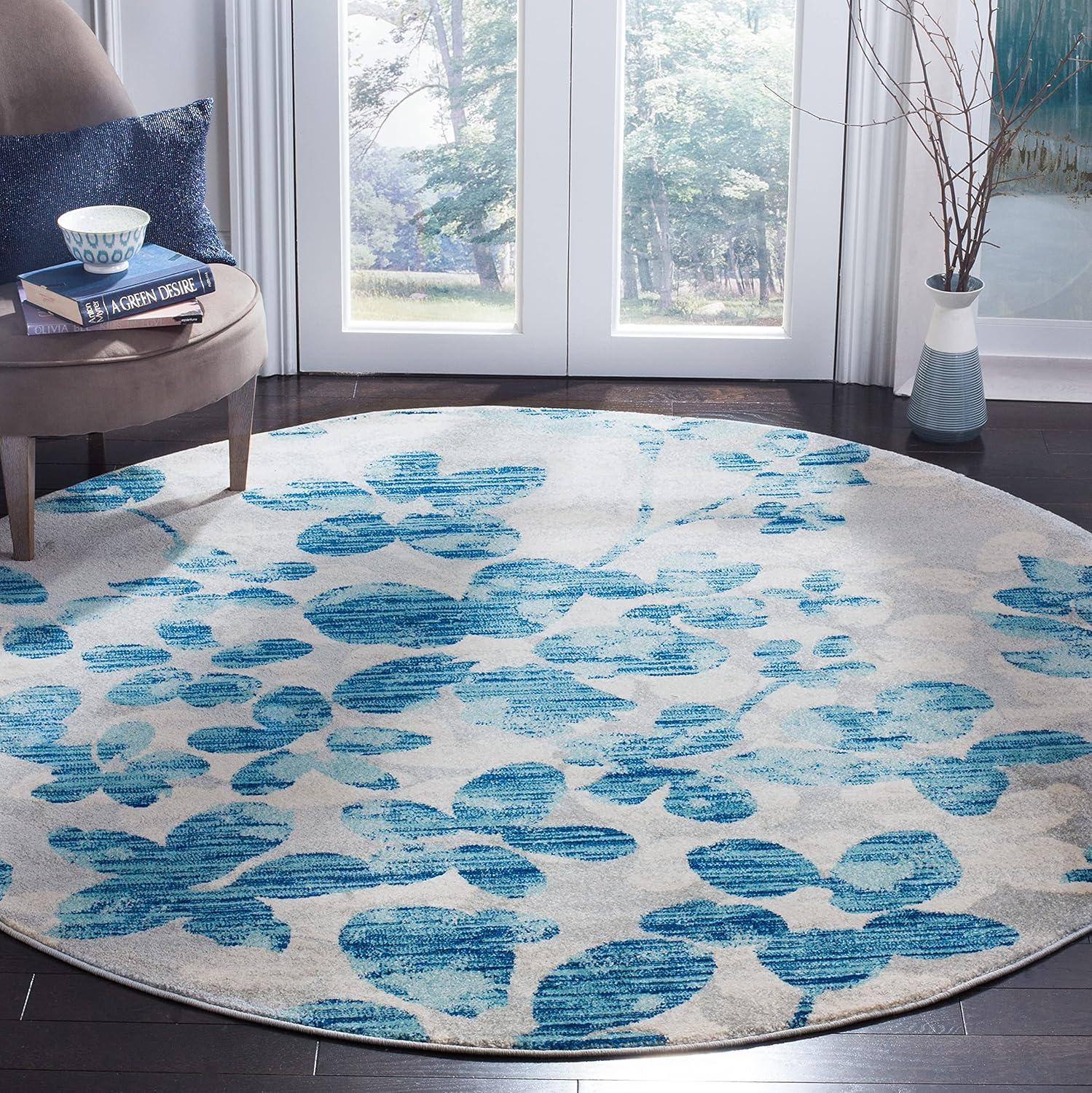 image:imageSAFAVIEH Area Rug 8x10 Evoke Collection Large Grey amp Gold Floral Design NonShedding amp Easy Cleaning Ideal for Living Room Bedroom Office Dining Space EVK236PGreyLight Blue