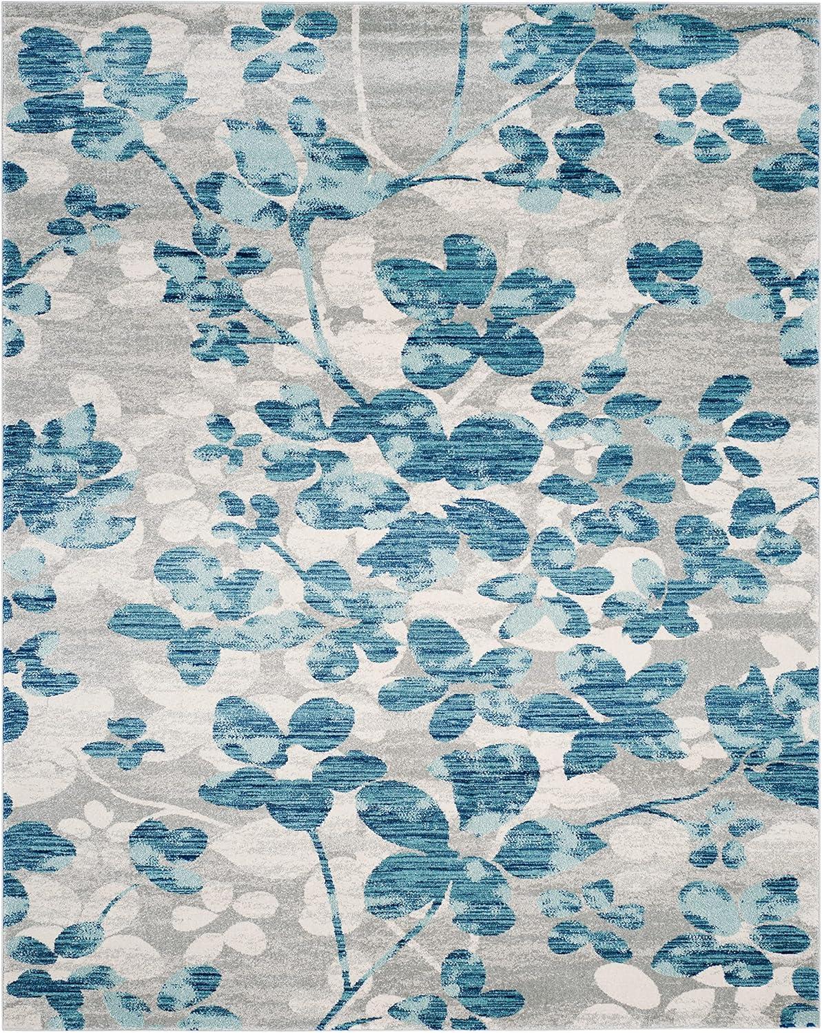 image:imageSAFAVIEH Area Rug 8x10 Evoke Collection Large Grey amp Gold Floral Design NonShedding amp Easy Cleaning Ideal for Living Room Bedroom Office Dining Space EVK236PGreyLight Blue