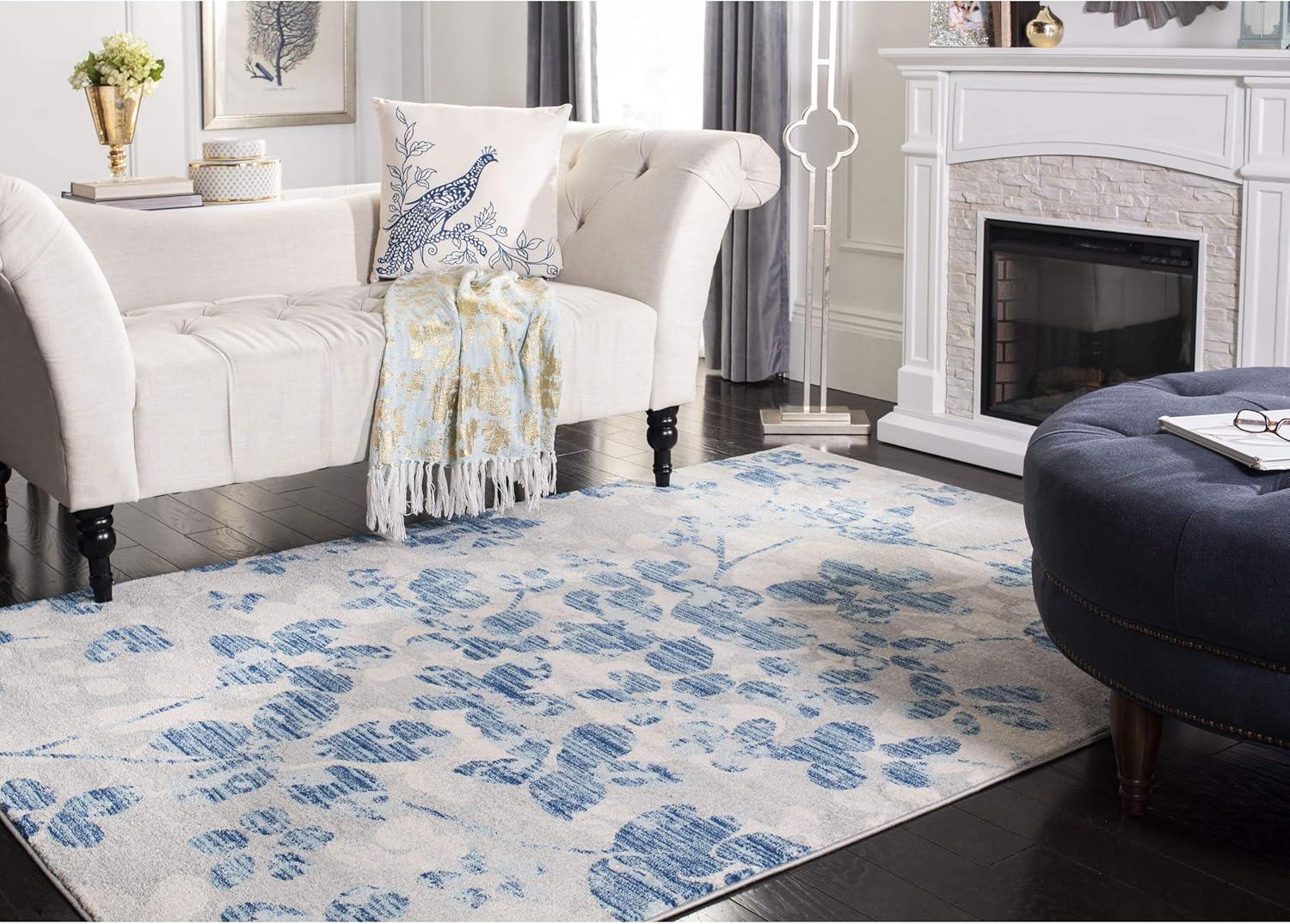 image:imageSAFAVIEH Area Rug 8x10 Evoke Collection Large Grey amp Gold Floral Design NonShedding amp Easy Cleaning Ideal for Living Room Bedroom Office Dining Space EVK236PGreyLight Blue