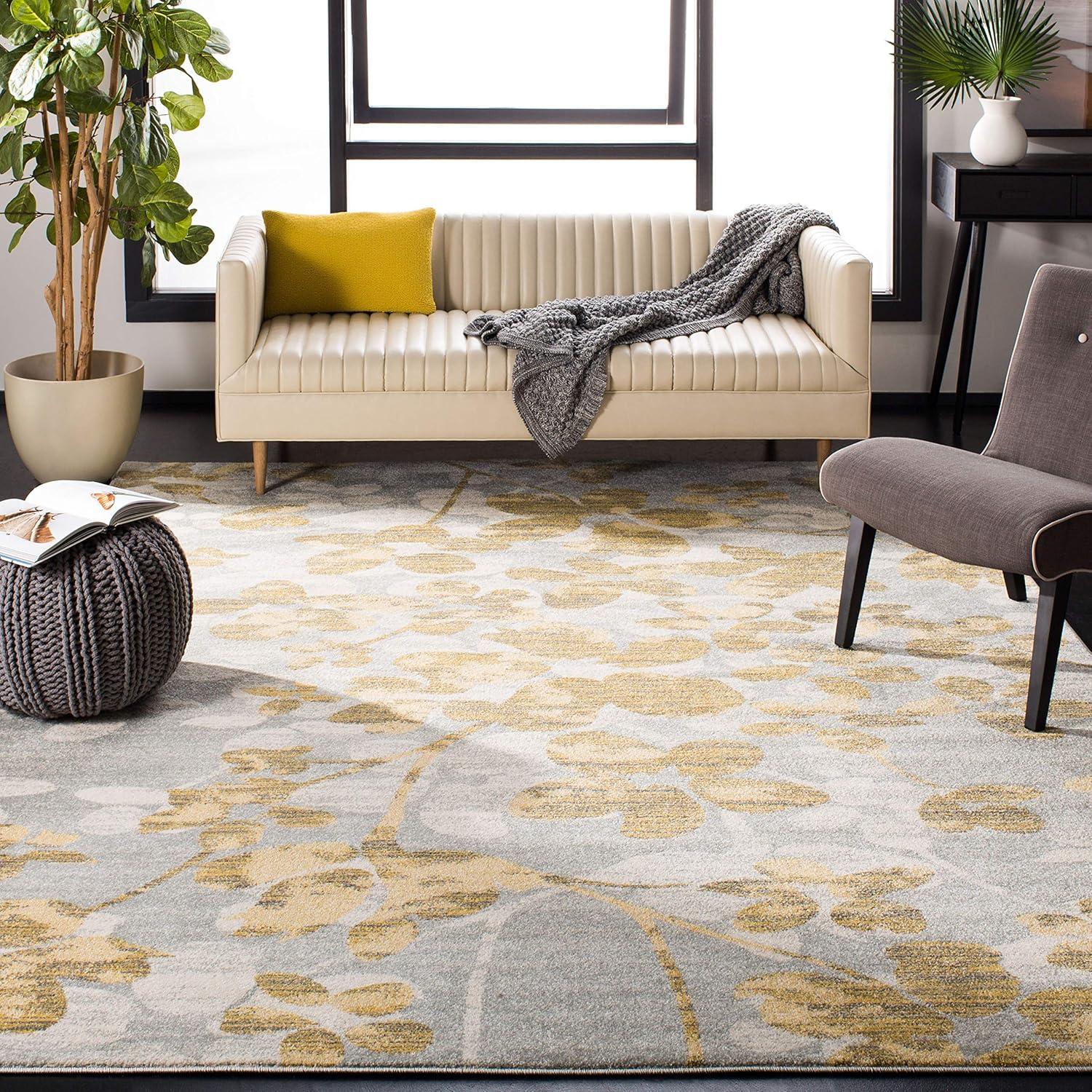 image:imageSAFAVIEH Area Rug 8x10 Evoke Collection Large Grey amp Gold Floral Design NonShedding amp Easy Cleaning Ideal for Living Room Bedroom Office Dining Space EVK236PGreyGold