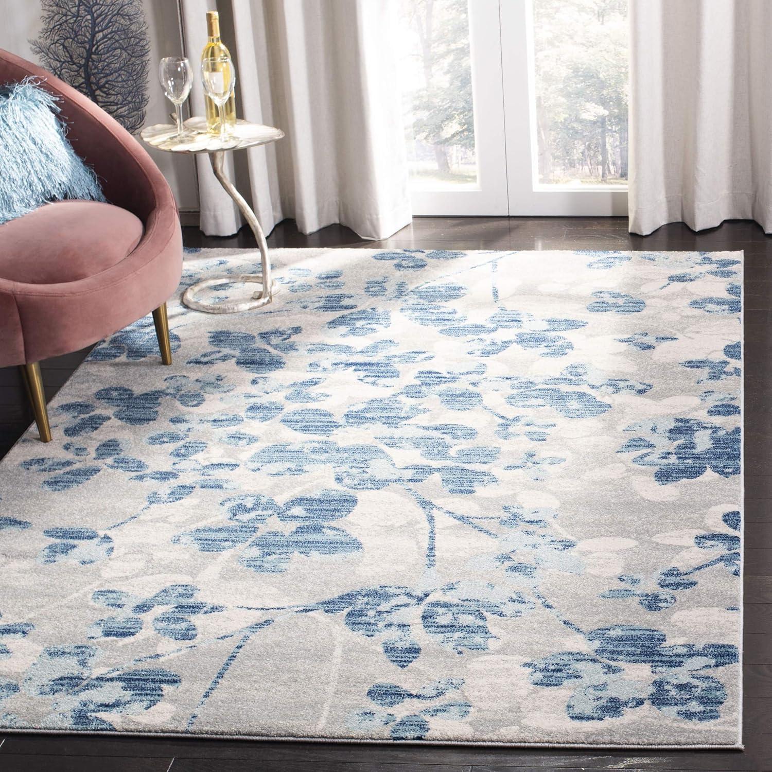 image:imageSAFAVIEH Area Rug 8x10 Evoke Collection Large Grey amp Gold Floral Design NonShedding amp Easy Cleaning Ideal for Living Room Bedroom Office Dining Space EVK236PGreyLight Blue