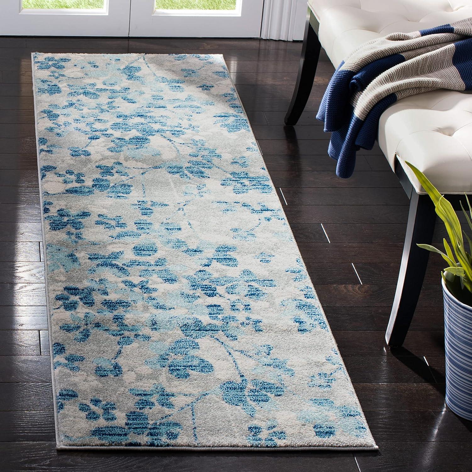 image:imageSAFAVIEH Area Rug 8x10 Evoke Collection Large Grey amp Gold Floral Design NonShedding amp Easy Cleaning Ideal for Living Room Bedroom Office Dining Space EVK236PGreyLight Blue