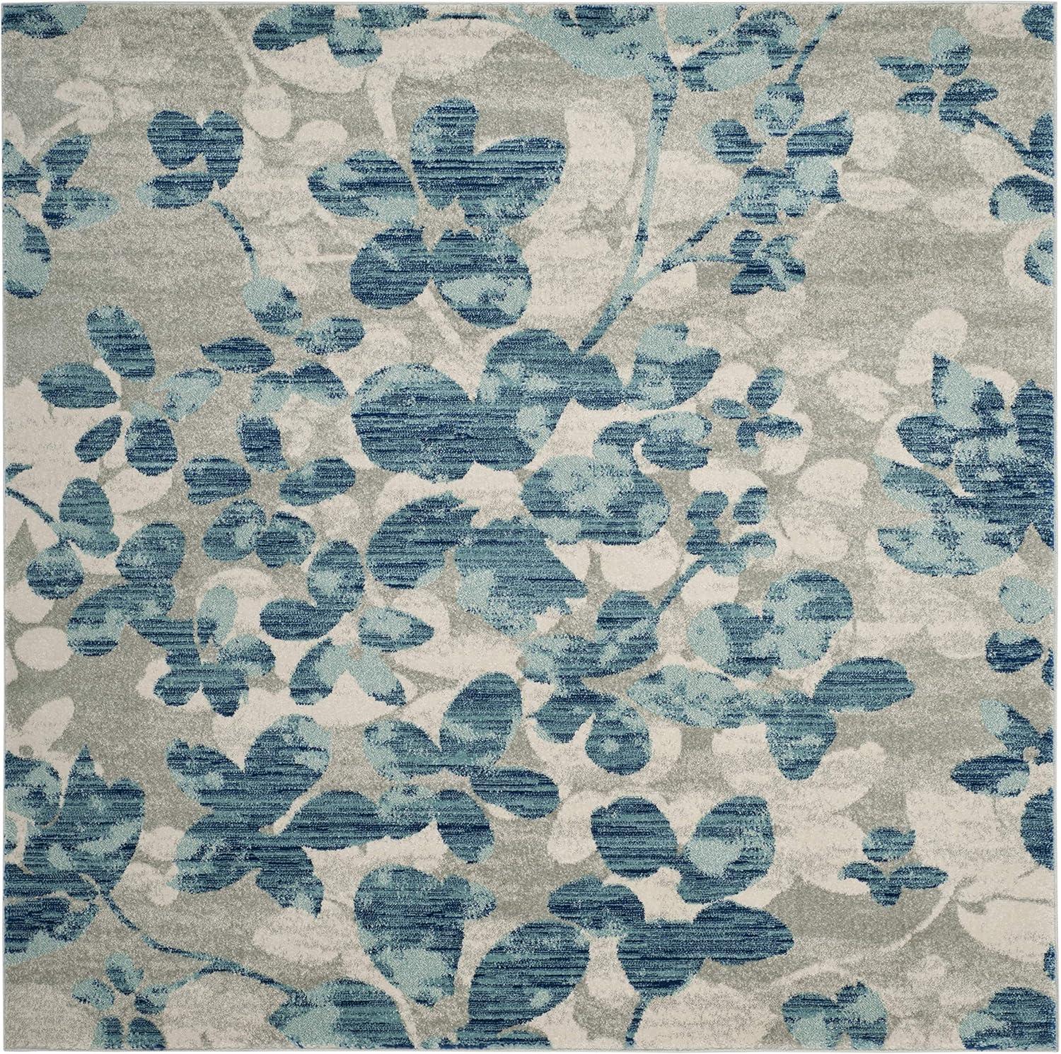 image:imageSAFAVIEH Area Rug 8x10 Evoke Collection Large Grey amp Gold Floral Design NonShedding amp Easy Cleaning Ideal for Living Room Bedroom Office Dining Space EVK236PGreyLight Blue