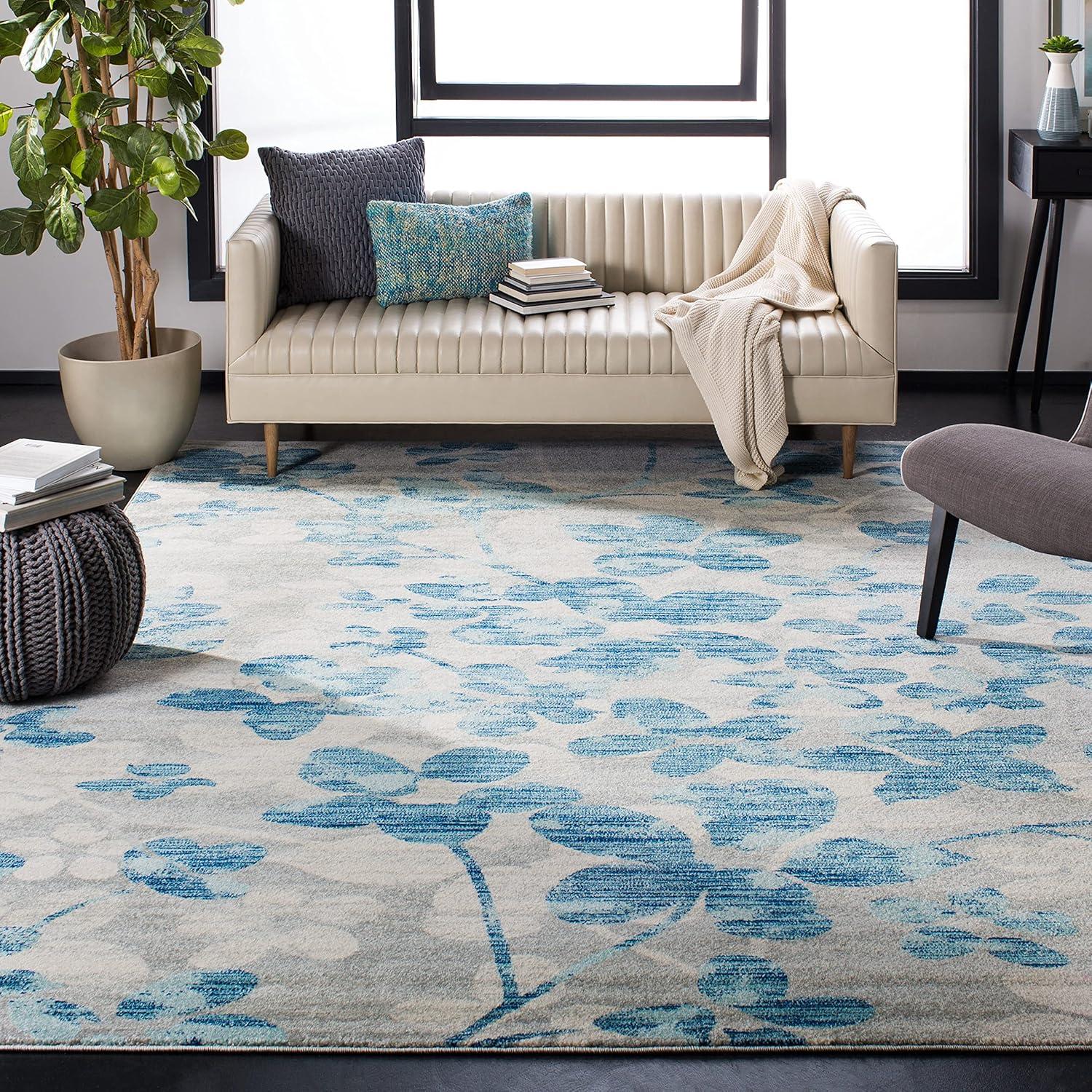 image:imageSAFAVIEH Area Rug 8x10 Evoke Collection Large Grey amp Gold Floral Design NonShedding amp Easy Cleaning Ideal for Living Room Bedroom Office Dining Space EVK236PGreyLight Blue