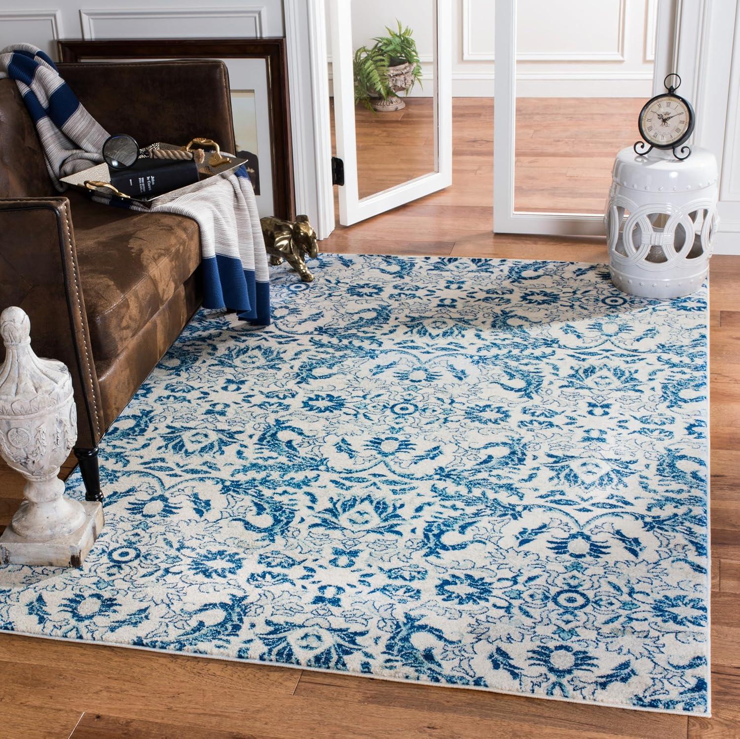 image:imageSAFAVIEH Area Rug 8x10 Evoke Collection Large Ivory amp Gold Shabby Chic Oriental Design NonShedding amp Easy Cleaning Ideal for Living Room Bedroom Office Dining Space EVK238SIvoryBlue