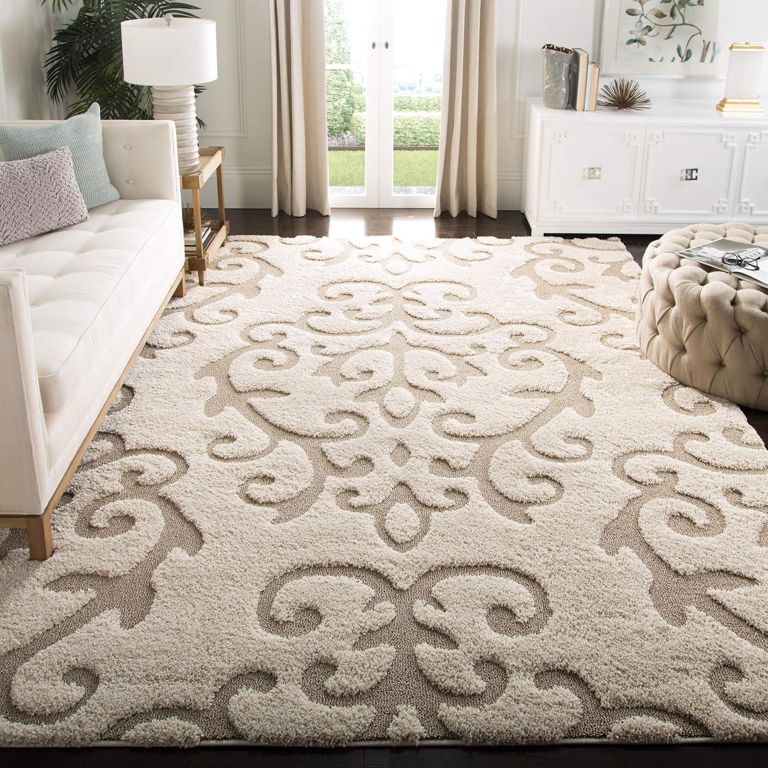 image:imageSAFAVIEH Area Rug 8x10 Florida Shag Collection Large Cream amp Beige Scroll Design NonShedding amp Easy Cleaning Plush Thick Pile Ideal for Living Room Bedroom Dining Space SG4701113CreamBeige