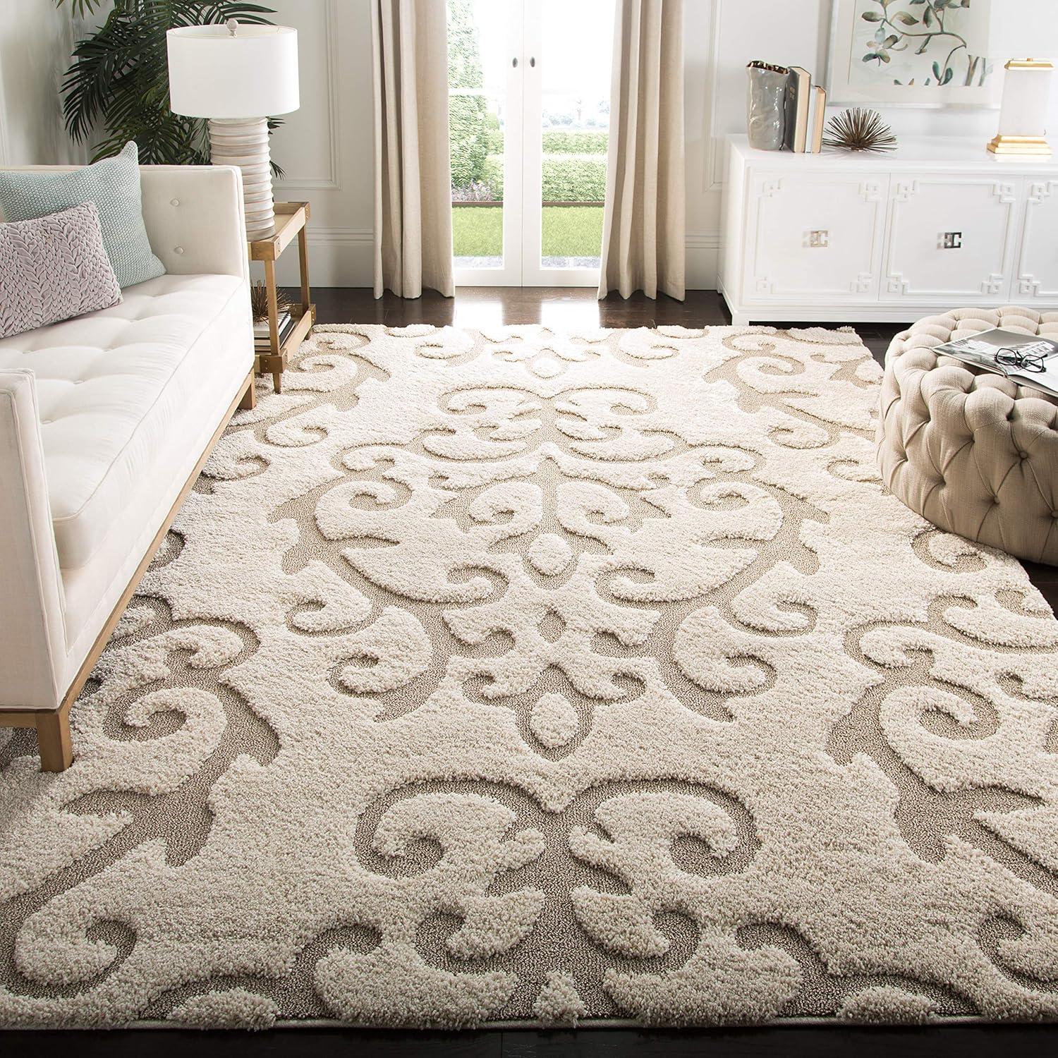 image:imageSAFAVIEH Area Rug 8x10 Florida Shag Collection Large Cream amp Beige Scroll Design NonShedding amp Easy Cleaning Plush Thick Pile Ideal for Living Room Bedroom Dining Space SG4701113Creme