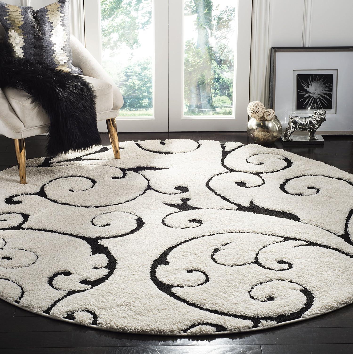 image:imageSAFAVIEH Area Rug 8x10 Florida Shag Collection Large Cream amp Blue Scroll Design NonShedding amp Easy to Clean HighLow Plush Pile Ideal for Living Room Bedroom Dining Space SG4551165IvoryBlack