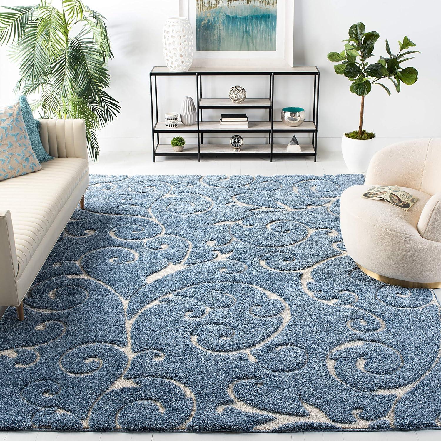 image:imageSAFAVIEH Area Rug 8x10 Florida Shag Collection Large Cream amp Blue Scroll Design NonShedding amp Easy to Clean HighLow Plush Pile Ideal for Living Room Bedroom Dining Space SG4551165Light BlueCream