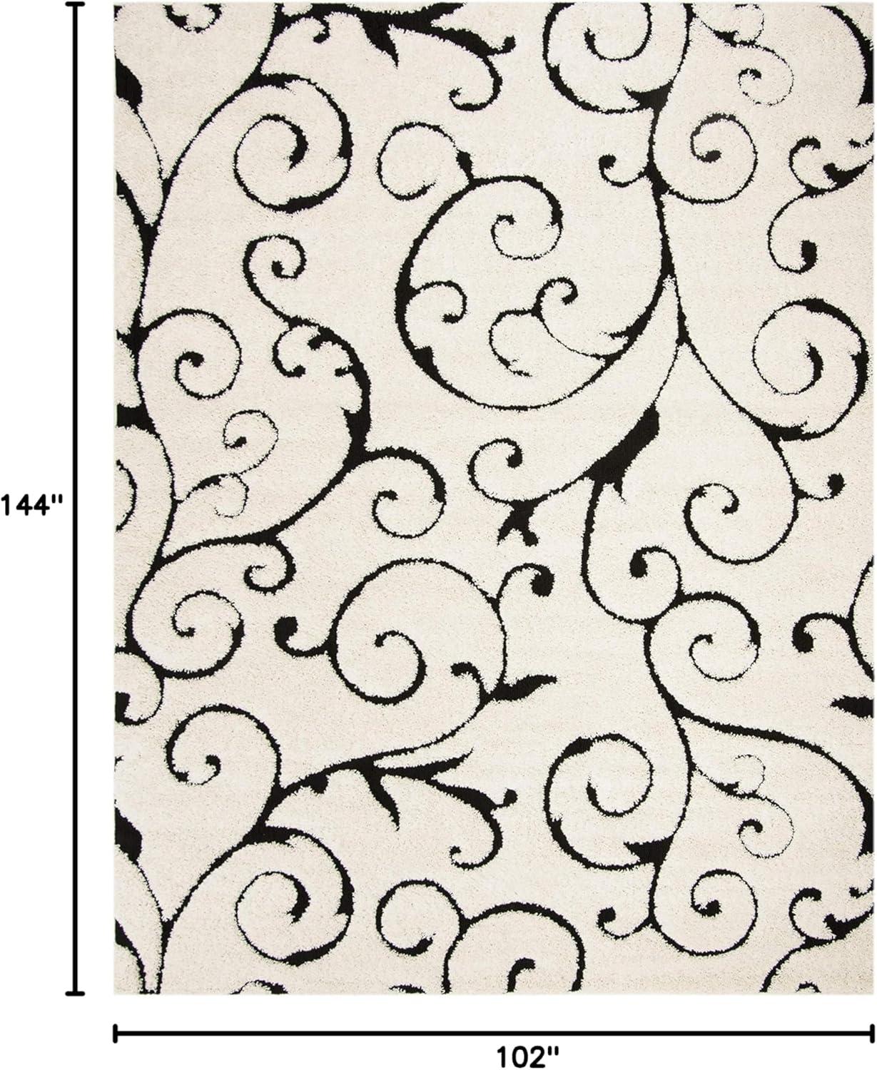 image:imageSAFAVIEH Area Rug 8x10 Florida Shag Collection Large Cream amp Blue Scroll Design NonShedding amp Easy to Clean HighLow Plush Pile Ideal for Living Room Bedroom Dining Space SG4551165IvoryBlack