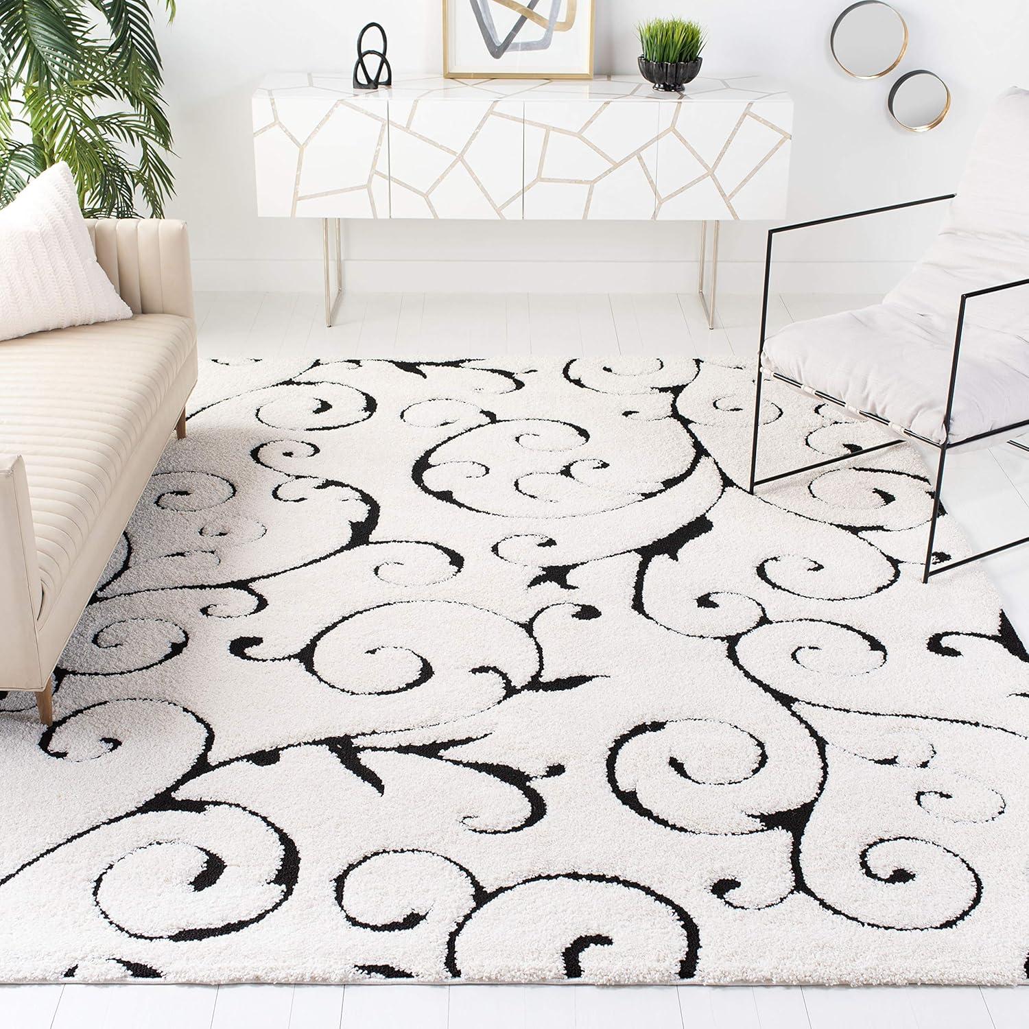 image:imageSAFAVIEH Area Rug 8x10 Florida Shag Collection Large Cream amp Blue Scroll Design NonShedding amp Easy to Clean HighLow Plush Pile Ideal for Living Room Bedroom Dining Space SG4551165IvoryBlack
