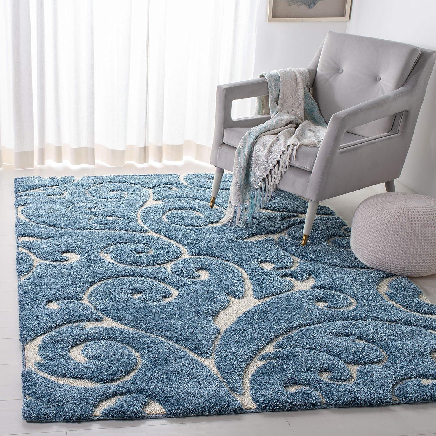 image:imageSAFAVIEH Area Rug 8x10 Florida Shag Collection Large Cream amp Blue Scroll Design NonShedding amp Easy to Clean HighLow Plush Pile Ideal for Living Room Bedroom Dining Space SG4551165Light BlueCream