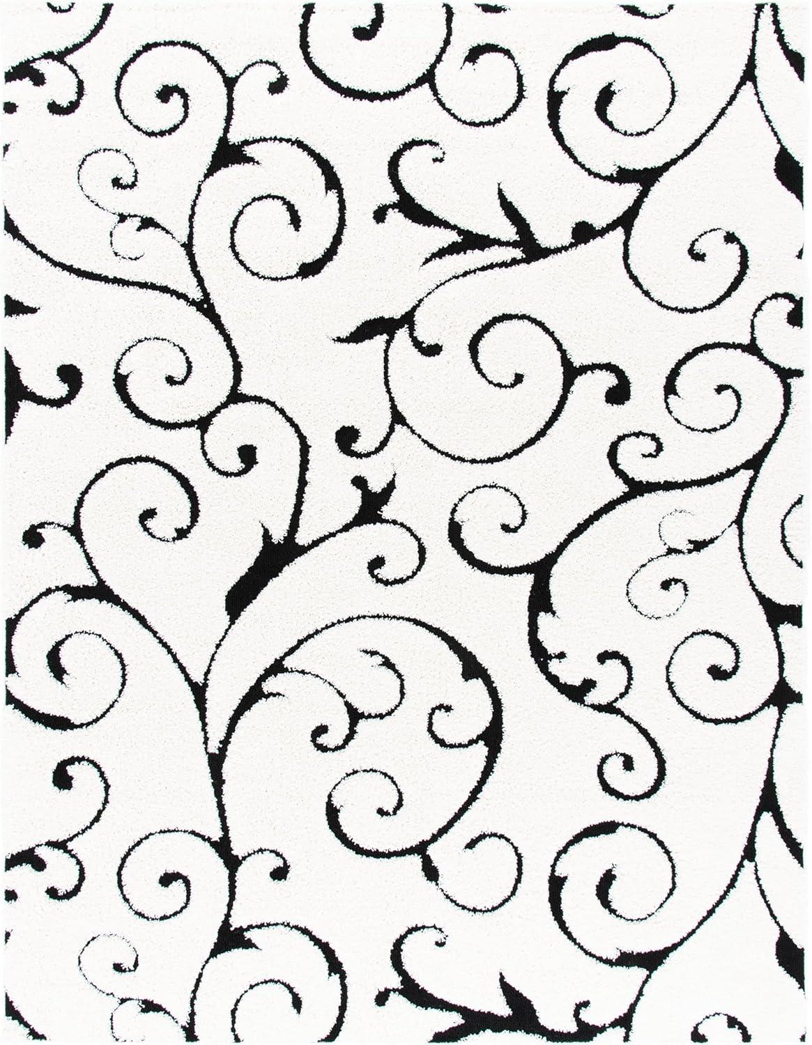 image:imageSAFAVIEH Area Rug 8x10 Florida Shag Collection Large Cream amp Blue Scroll Design NonShedding amp Easy to Clean HighLow Plush Pile Ideal for Living Room Bedroom Dining Space SG4551165IvoryBlack