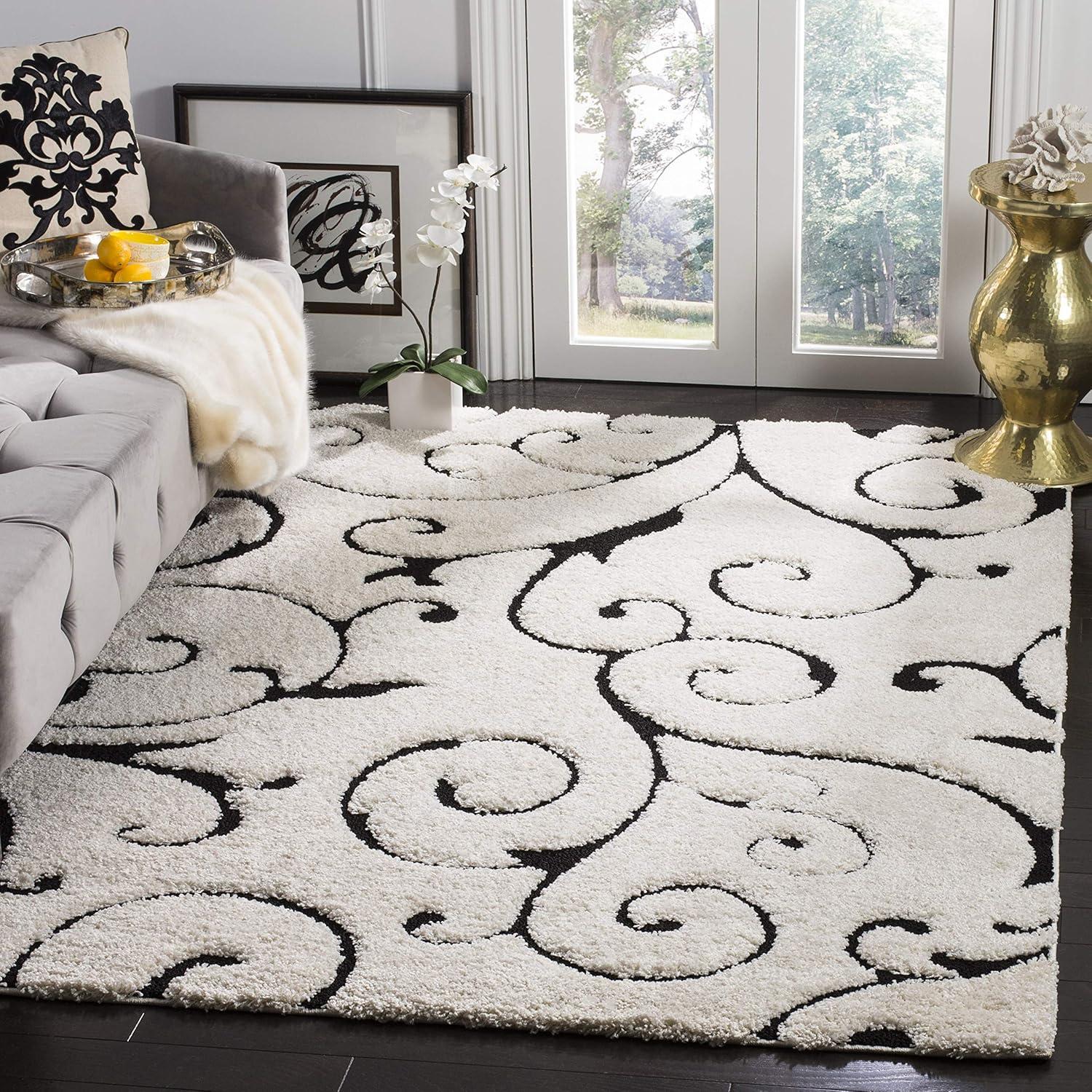 image:imageSAFAVIEH Area Rug 8x10 Florida Shag Collection Large Cream amp Blue Scroll Design NonShedding amp Easy to Clean HighLow Plush Pile Ideal for Living Room Bedroom Dining Space SG4551165IvoryBlack