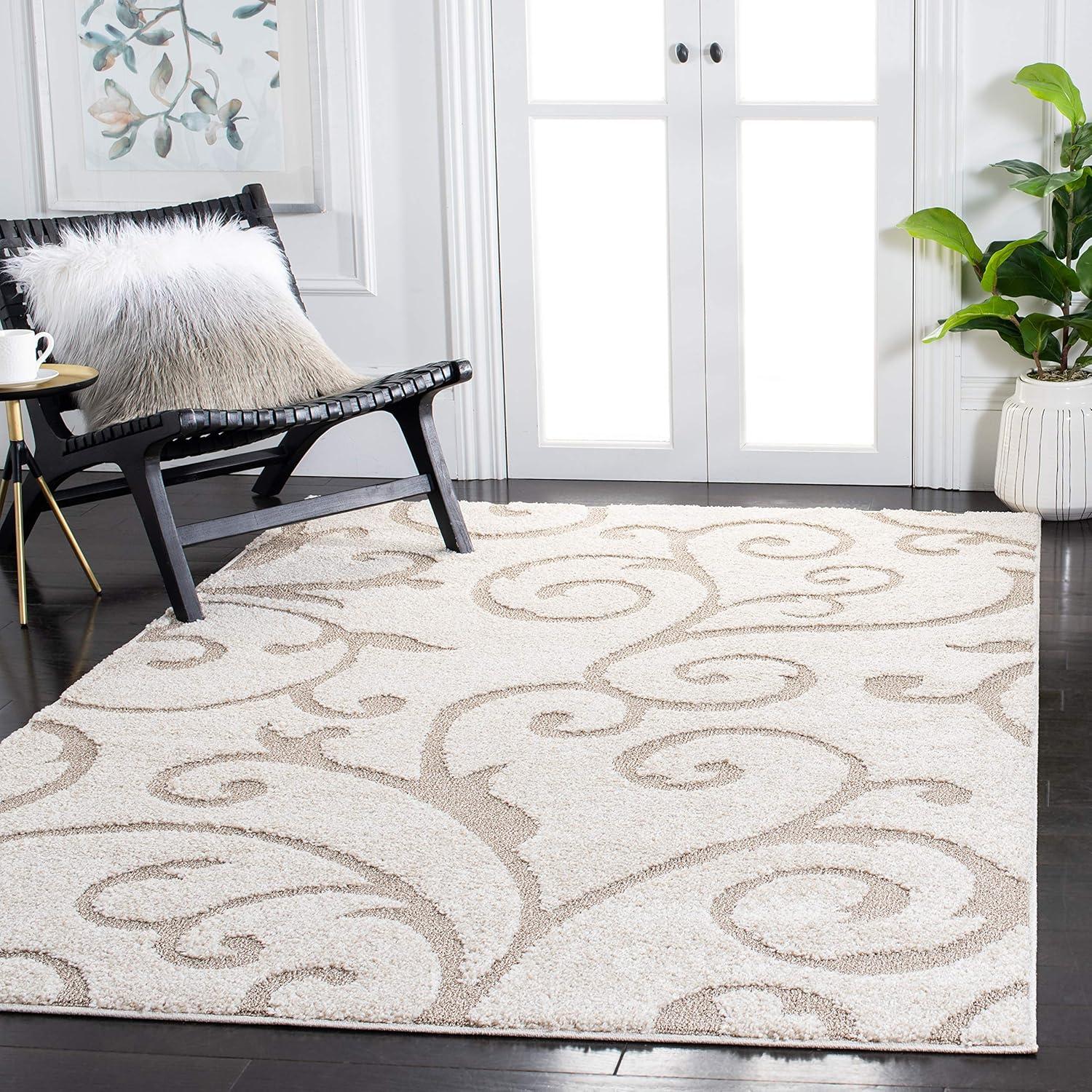 image:imageSAFAVIEH Area Rug 8x10 Florida Shag Collection Large Cream amp Blue Scroll Design NonShedding amp Easy to Clean HighLow Plush Pile Ideal for Living Room Bedroom Dining Space SG4551165IvoryBeige