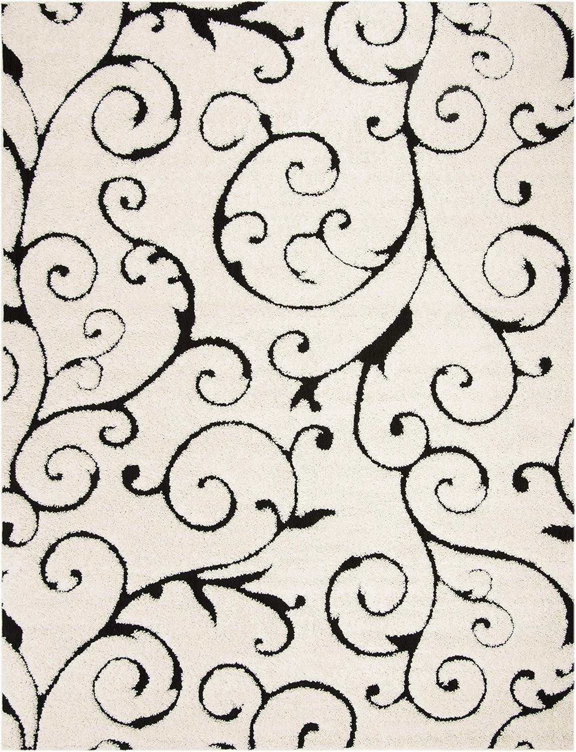 image:imageSAFAVIEH Area Rug 8x10 Florida Shag Collection Large Cream amp Blue Scroll Design NonShedding amp Easy to Clean HighLow Plush Pile Ideal for Living Room Bedroom Dining Space SG4551165IvoryBlack
