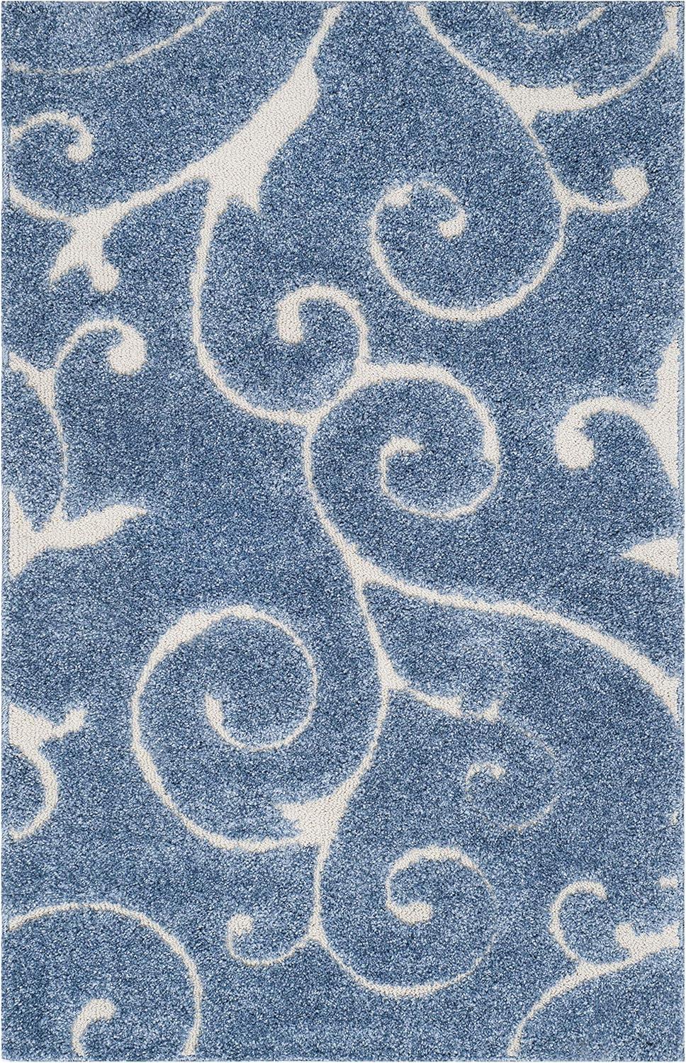 image:imageSAFAVIEH Area Rug 8x10 Florida Shag Collection Large Cream amp Blue Scroll Design NonShedding amp Easy to Clean HighLow Plush Pile Ideal for Living Room Bedroom Dining Space SG4551165Light BlueCream