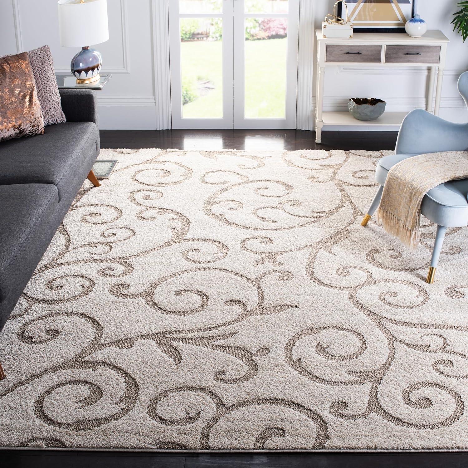 image:imageSAFAVIEH Area Rug 8x10 Florida Shag Collection Large Cream amp Blue Scroll Design NonShedding amp Easy to Clean HighLow Plush Pile Ideal for Living Room Bedroom Dining Space SG4551165IvoryBeige