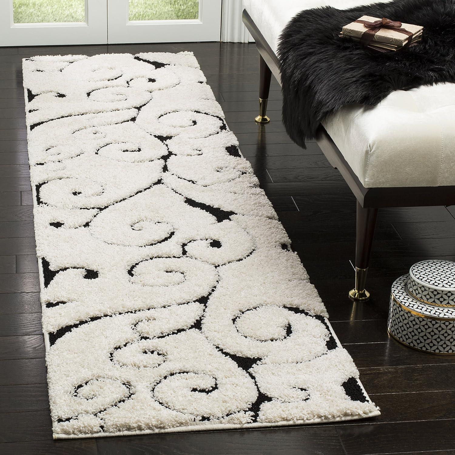 image:imageSAFAVIEH Area Rug 8x10 Florida Shag Collection Large Cream amp Blue Scroll Design NonShedding amp Easy to Clean HighLow Plush Pile Ideal for Living Room Bedroom Dining Space SG4551165IvoryBlack