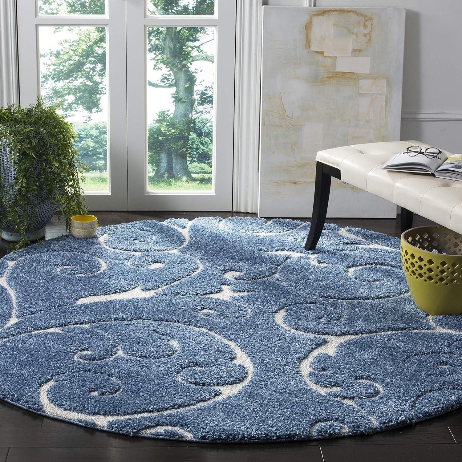 image:imageSAFAVIEH Area Rug 8x10 Florida Shag Collection Large Cream amp Blue Scroll Design NonShedding amp Easy to Clean HighLow Plush Pile Ideal for Living Room Bedroom Dining Space SG4551165Light BlueCream