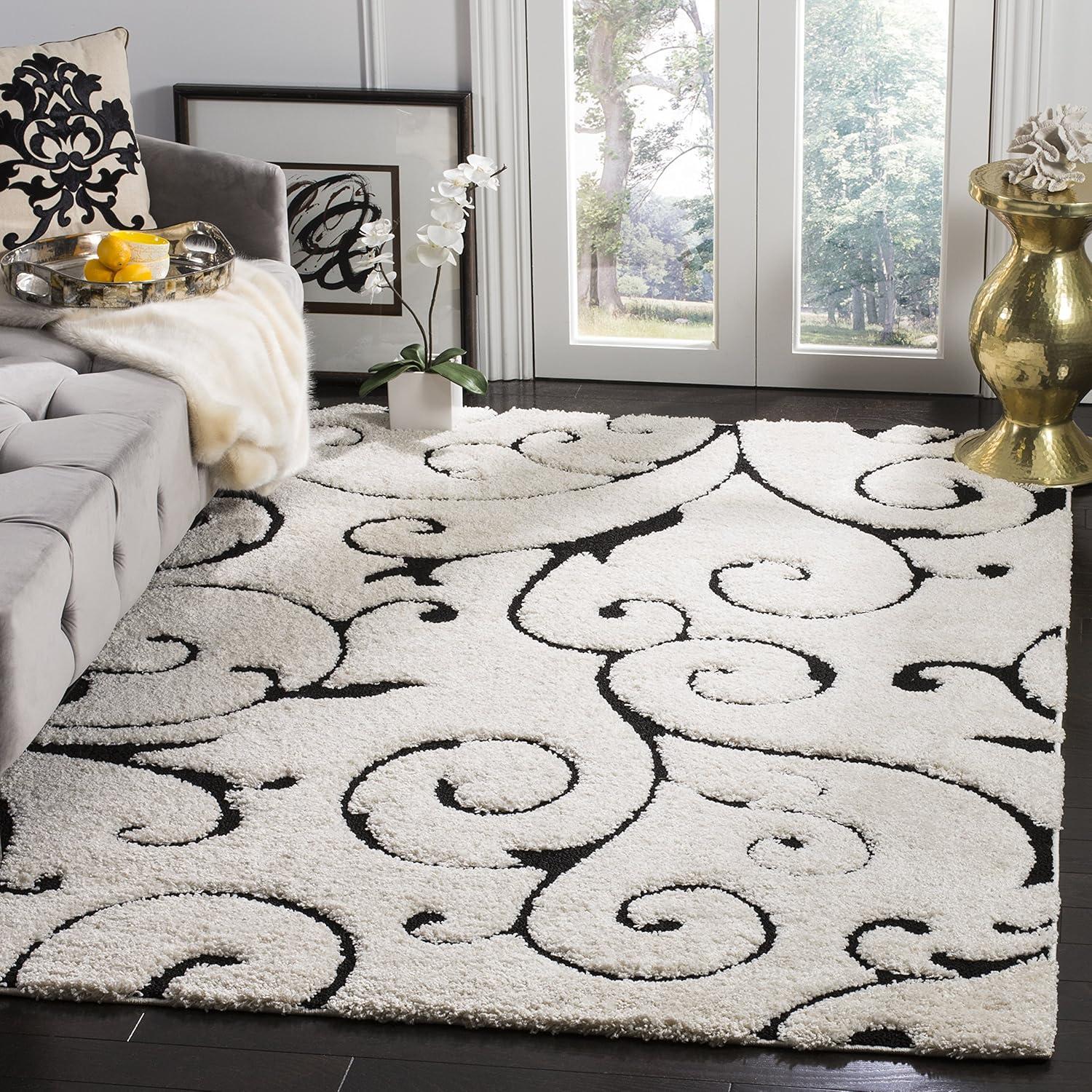 image:imageSAFAVIEH Area Rug 8x10 Florida Shag Collection Large Cream amp Blue Scroll Design NonShedding amp Easy to Clean HighLow Plush Pile Ideal for Living Room Bedroom Dining Space SG4551165IvoryBlack
