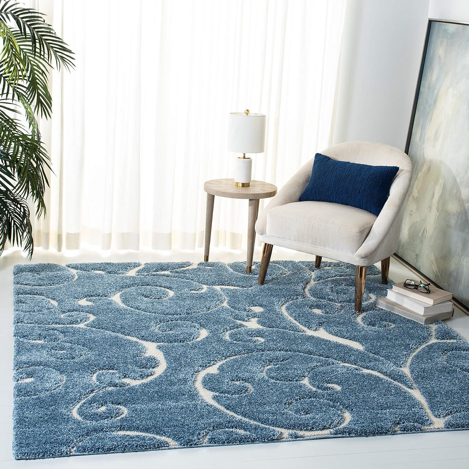 image:imageSAFAVIEH Area Rug 8x10 Florida Shag Collection Large Cream amp Blue Scroll Design NonShedding amp Easy to Clean HighLow Plush Pile Ideal for Living Room Bedroom Dining Space SG4551165Light BlueCream