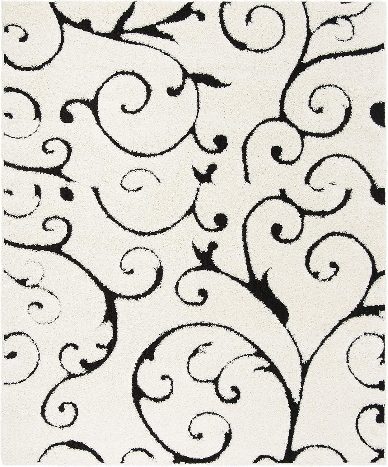 image:imageSAFAVIEH Area Rug 8x10 Florida Shag Collection Large Cream amp Blue Scroll Design NonShedding amp Easy to Clean HighLow Plush Pile Ideal for Living Room Bedroom Dining Space SG4551165IvoryBlack