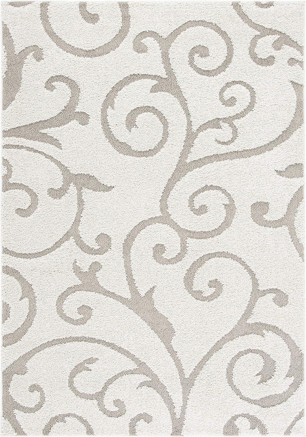 image:imageSAFAVIEH Area Rug 8x10 Florida Shag Collection Large Cream amp Blue Scroll Design NonShedding amp Easy to Clean HighLow Plush Pile Ideal for Living Room Bedroom Dining Space SG4551165IvoryBeige