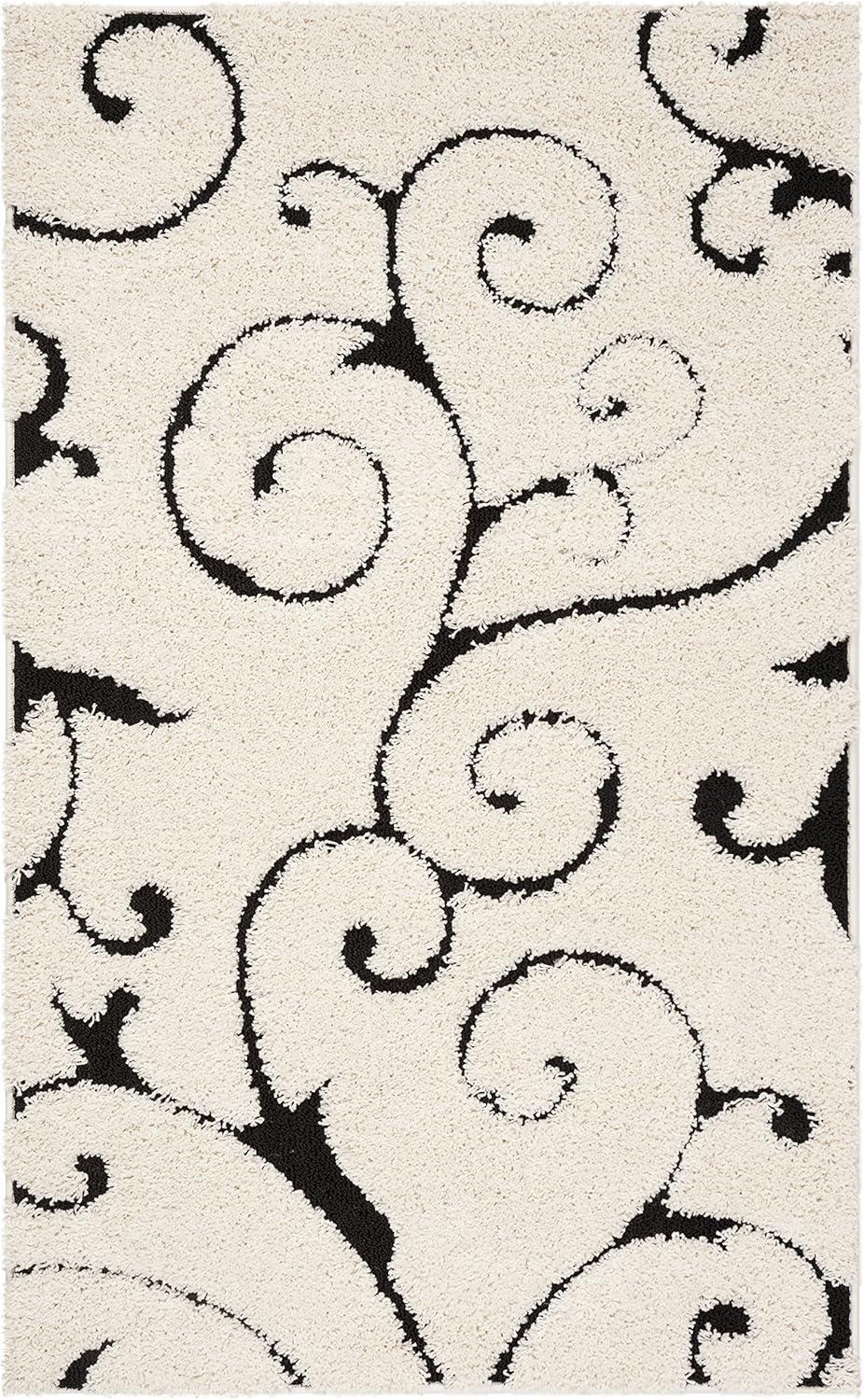 image:imageSAFAVIEH Area Rug 8x10 Florida Shag Collection Large Cream amp Blue Scroll Design NonShedding amp Easy to Clean HighLow Plush Pile Ideal for Living Room Bedroom Dining Space SG4551165IvoryBlack